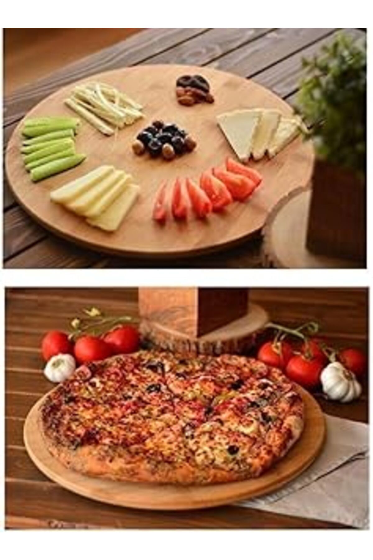 ASİTAN Deconox 36cm Dönerli Bambu Yuvarlak Pizza Ve Sunum Tepsisi, 360 Derece Dönebilen Kahvaltı Sunum, Pi