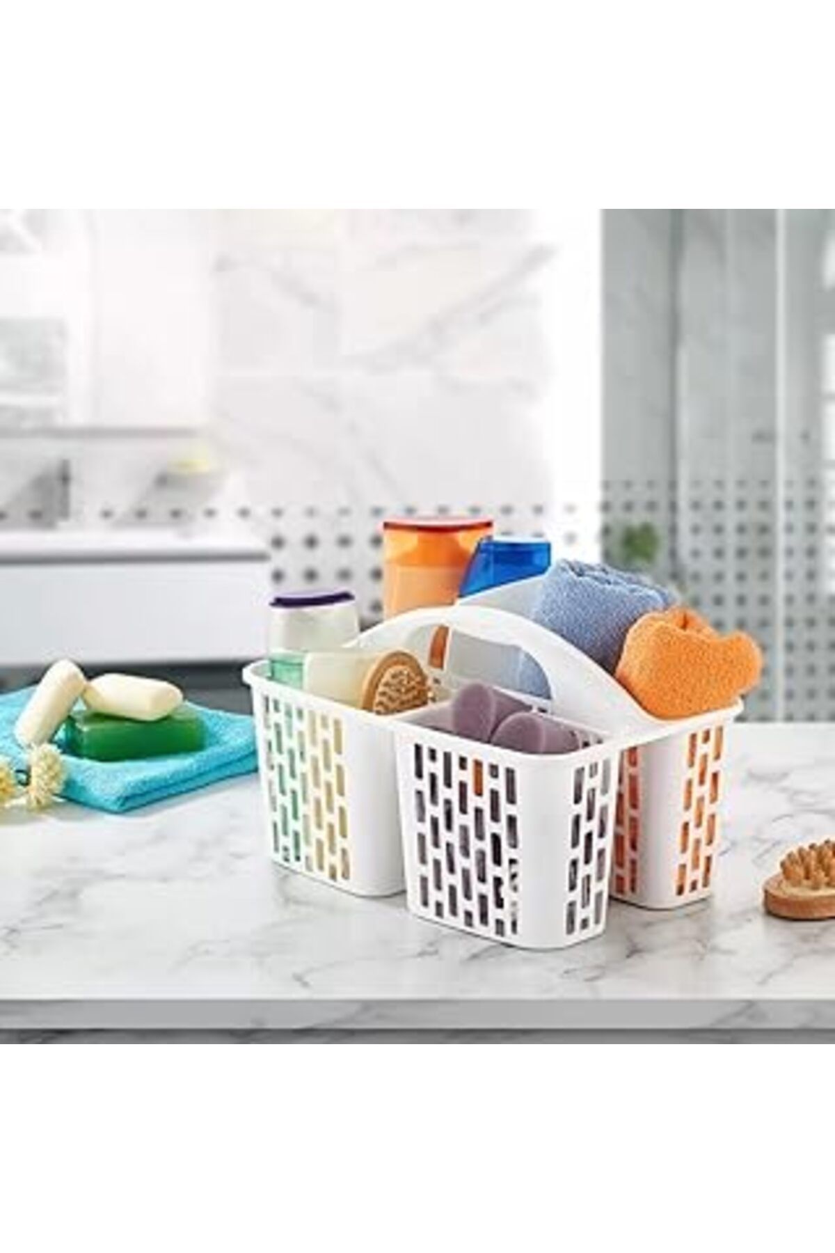 Mu Art Ahşap Deconox 3 Bölmeli Kulplu Düzenleyici Sepet, Bölmeli Sepet Organizer, Bölmeli Mutfak, Banyo, Ofis Dü