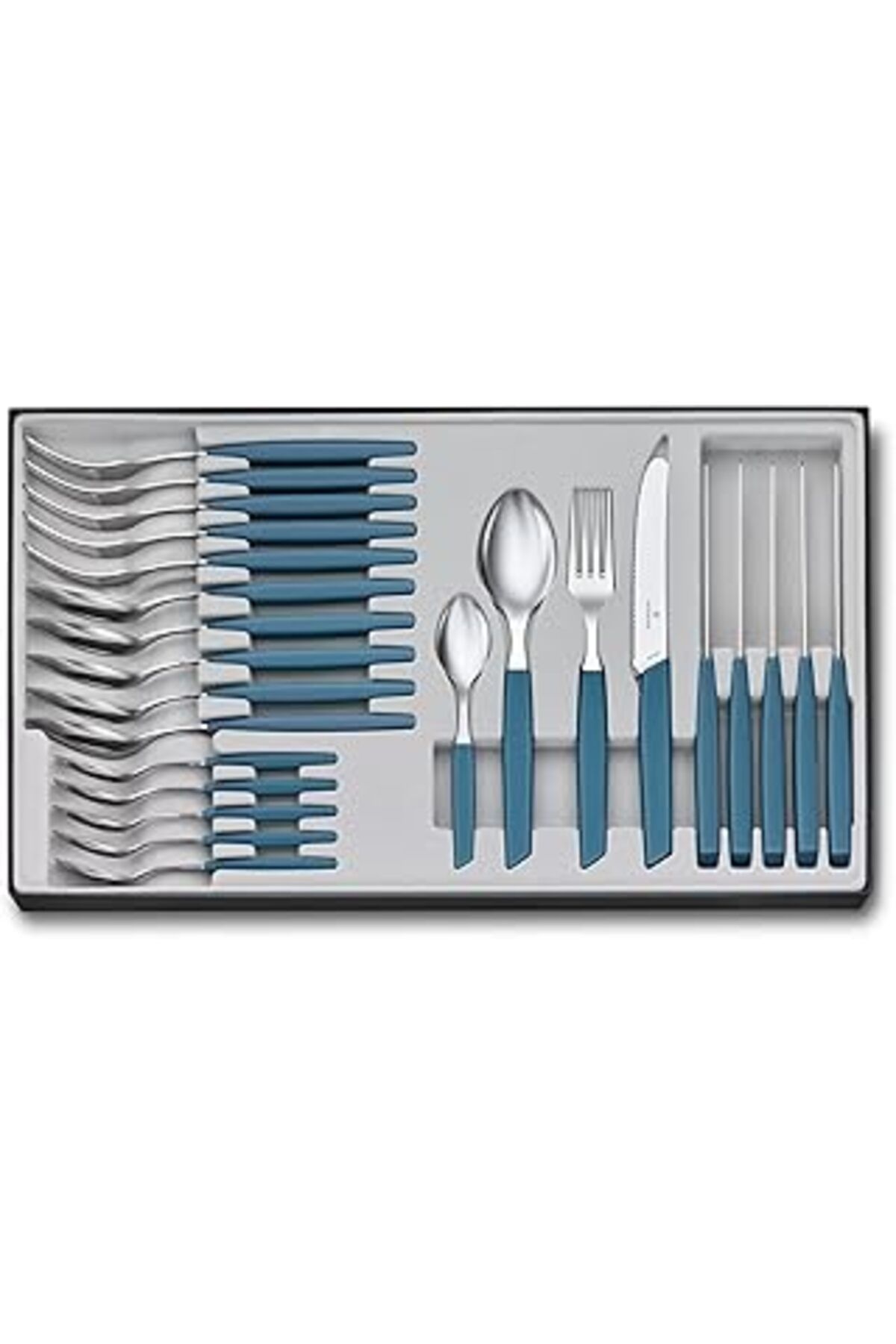 Mu Art Ahşap Swiss Modern Besteck-set, 24-tlg., Tafelmesser, Tafelgabel, Tafellöffel, Kaffeelöffel, Blau, Mavi