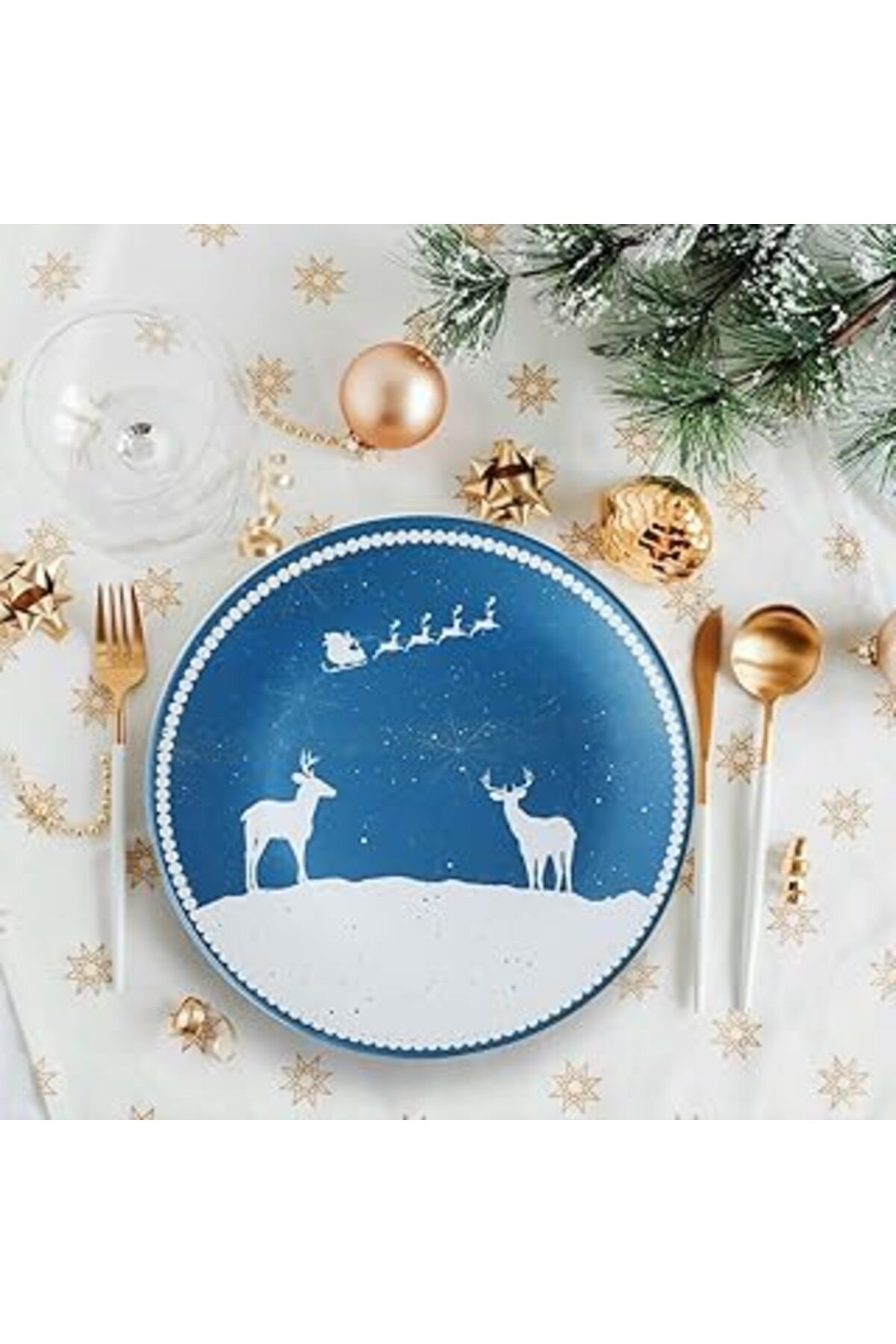 Mu Art Ahşap Keramika New Year Geyik Servis Tabağı 26 Cm 21658
