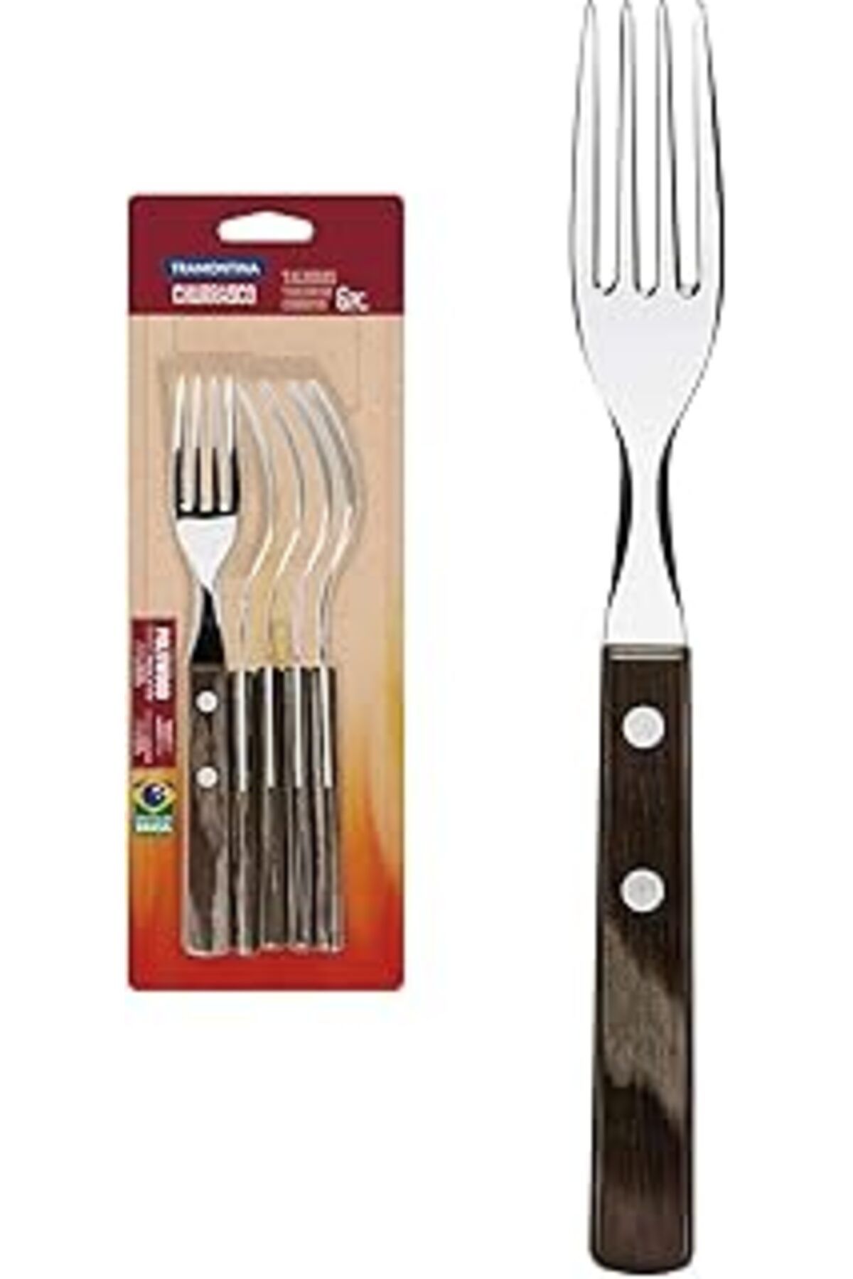Mu Art Ahşap Tramontina Churrasco 21198/916 Biftek-Steak Çatalı (6Lı Blister)