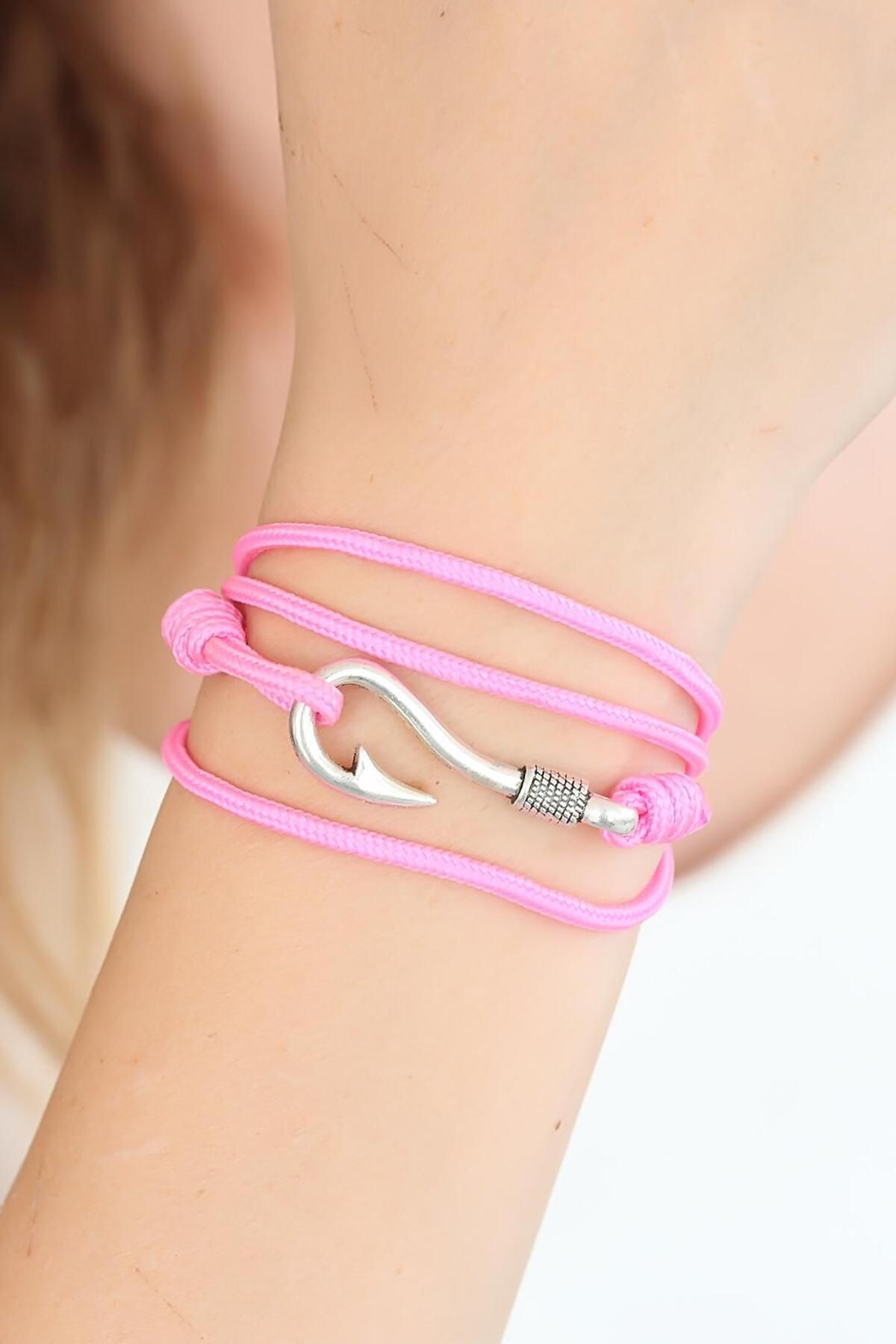 Toptan Bulurum Pembe Renk Gümüş Metal Kancalı Çoklu Bileklik