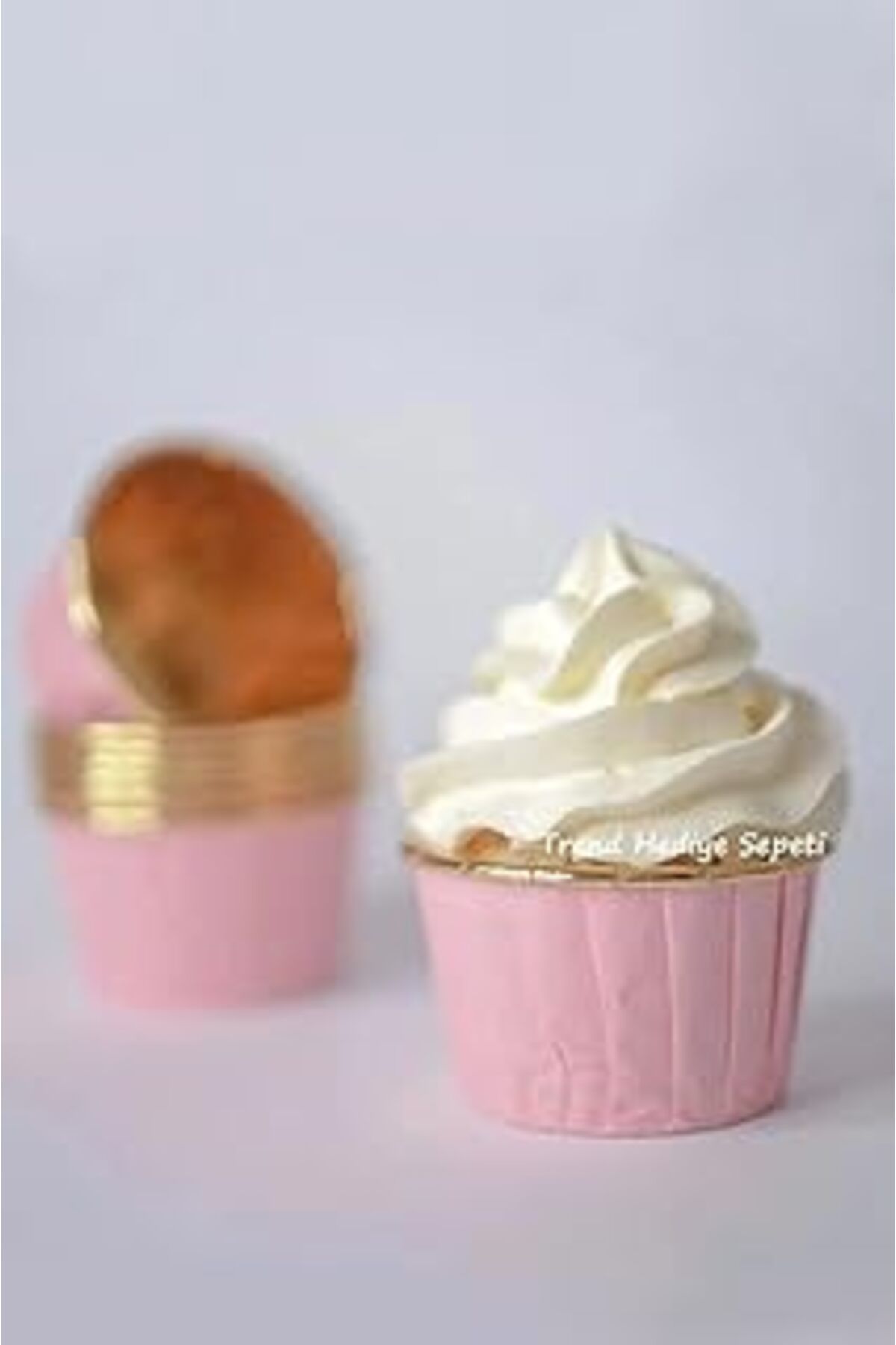 Mu Art Ahşap Trend Hediye Sepeti 25'Li Pembe Gold Muffin Kek Kalıbı, Kek Kapsülü Cupcake Kalıbı, Airfryer Uyumlu