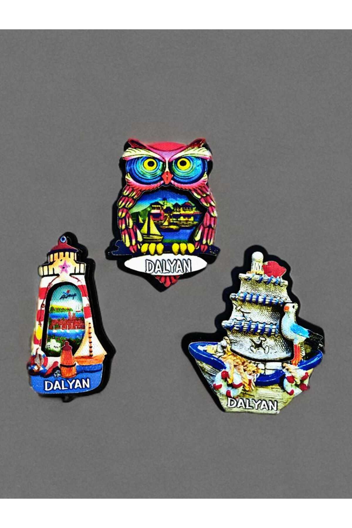 Home DALYAN Temalı 3 lü Set Ahşap 3 Boyutlu Magnet. Mat Renkler ve Eskitme.