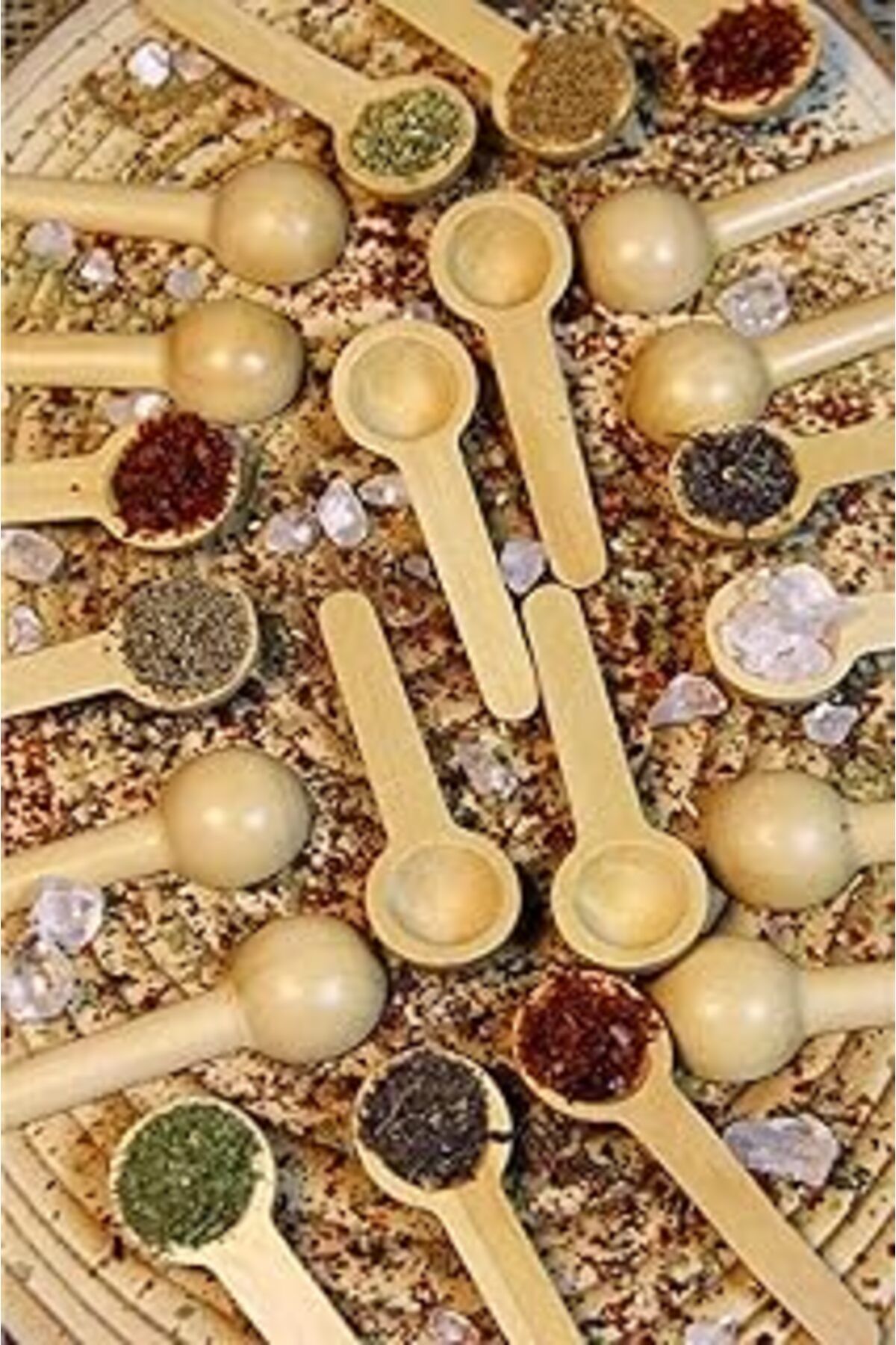 ASİTAN Porselen Diyarı Bambu Baharat Kaşığı Ve Ölçek Kaşığı, Bambu Reçel Bal Kaşığı 12 Adet -