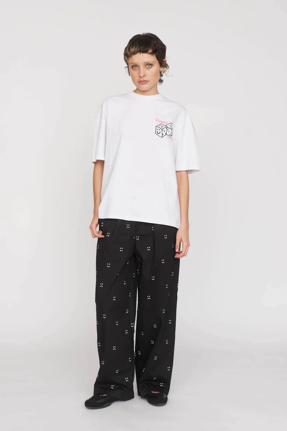 KASHKHA Bad Sad Baskılı %100 Pamuk Kadın Oversize Beyaz Tişört