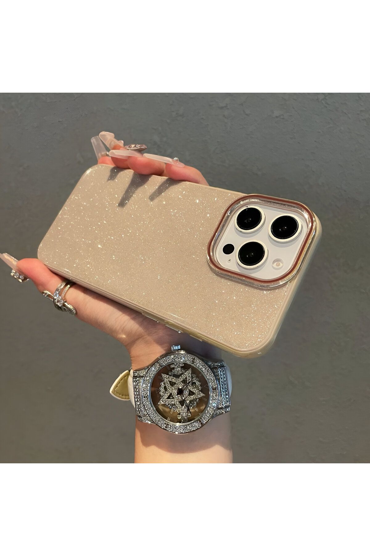 HYPERSOFT Iphone 16e Uyumlu Parlak Işıltılı Simli Premıum Slım Kılıf Lens Koruyucu Hediyeli