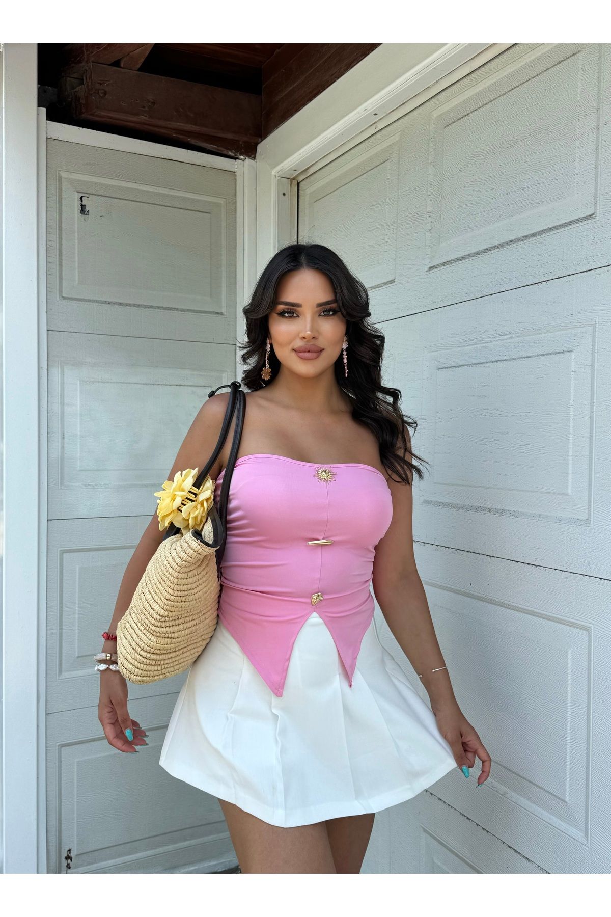 mekabutik Pembe Sun Aksesuarlı Crop