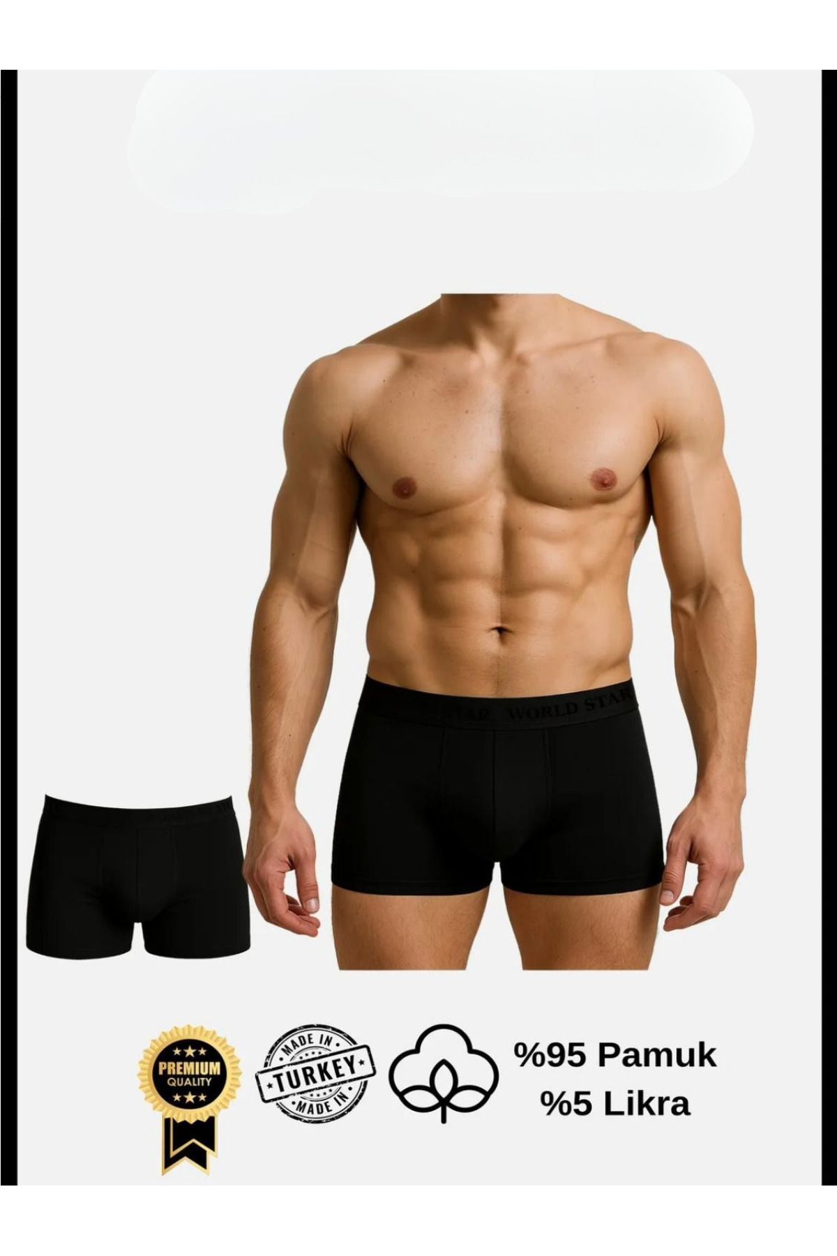 civetta Pamuklu Düz Siyah Renk Erkek Boxer