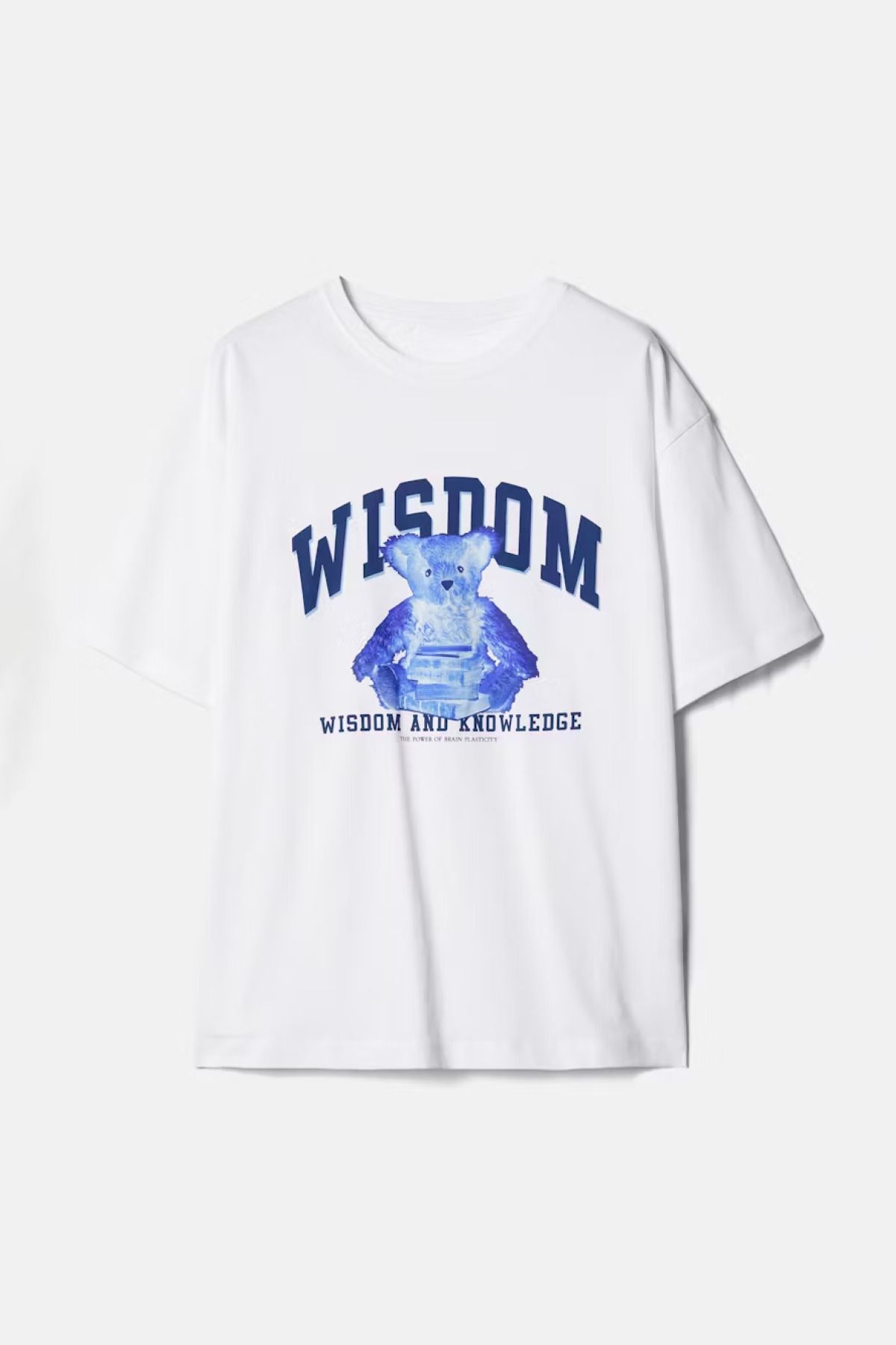 KASHKHA Wisdom Ayıcık Baskılı %100 Pamuk Kadın Oversize Beyaz Tişört