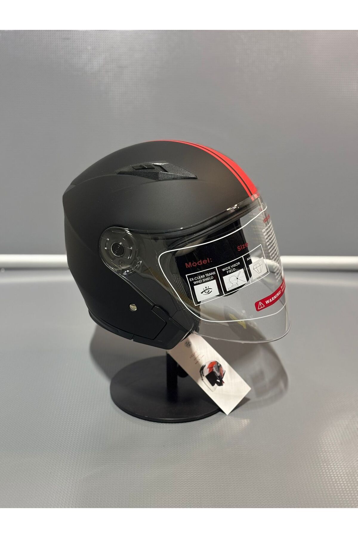 JK20 JK512 Yarım Motosiklet Kask MatBlack-Red/x2