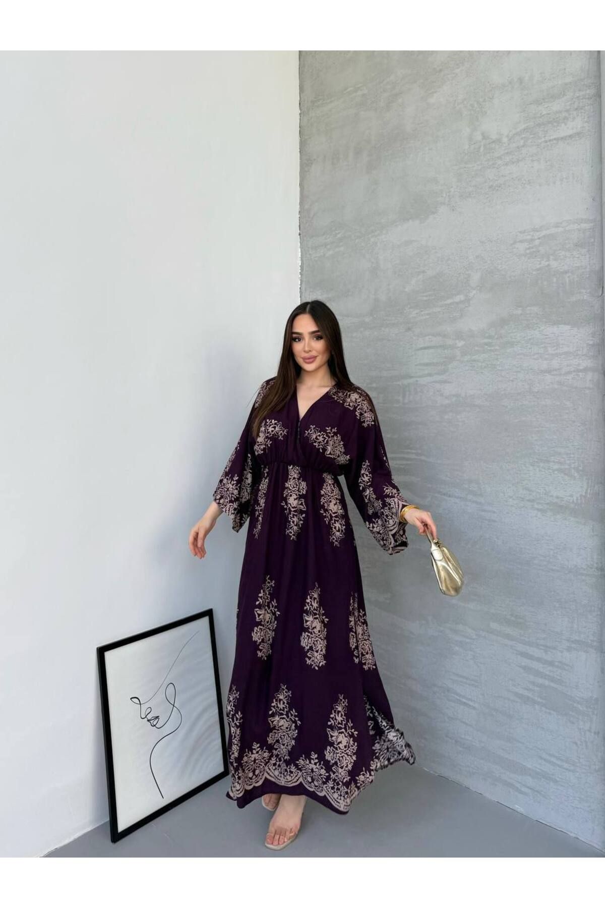 moda paketi Kadın Desenli Viscon Elbise