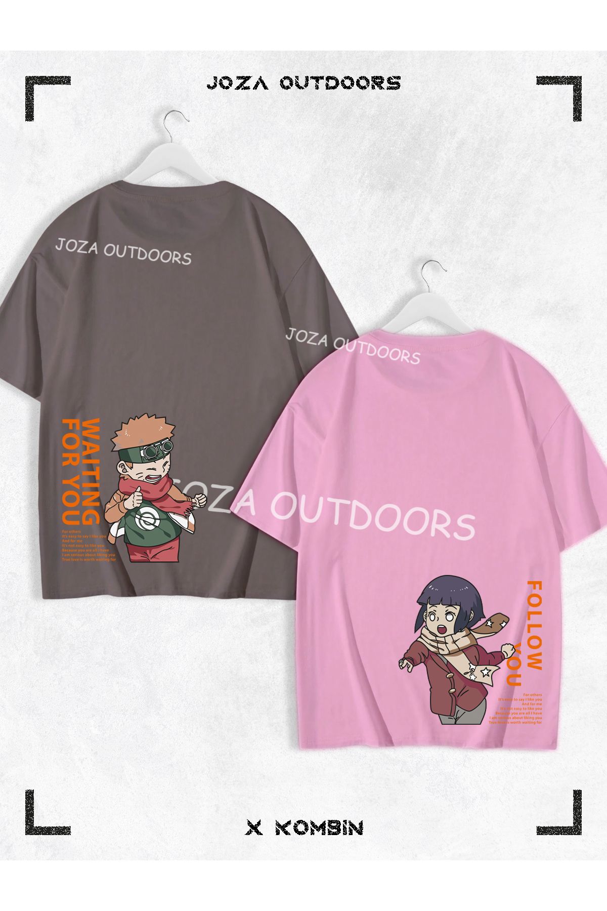 Joza Outdoors Kadın Erkek Hinata Narto Anime Arka Bel Baskılı Sevgili Çift Kombini Oversize Tshirt 2'li Takım