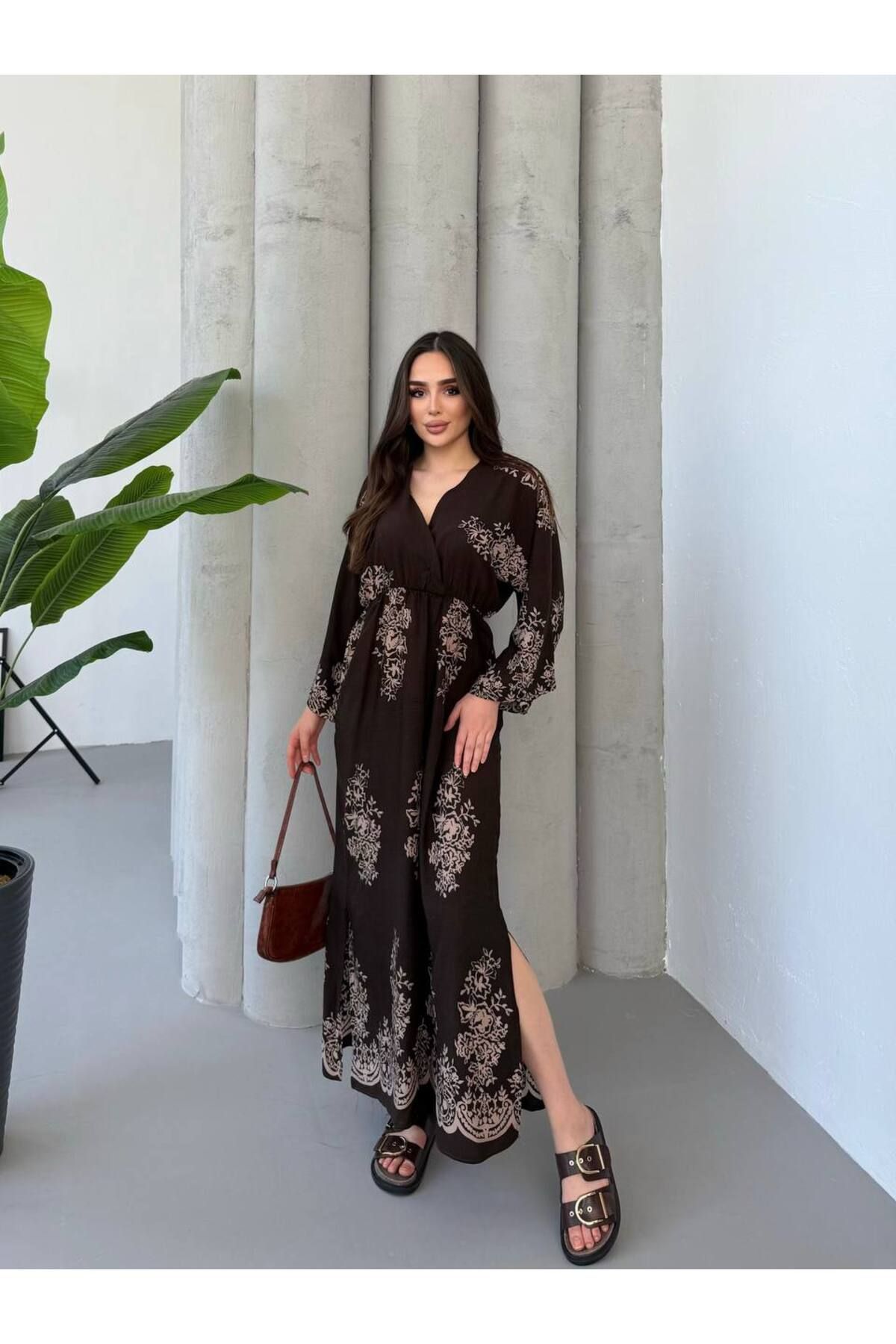 moda paketi Kadın Desenli Viscon Elbise