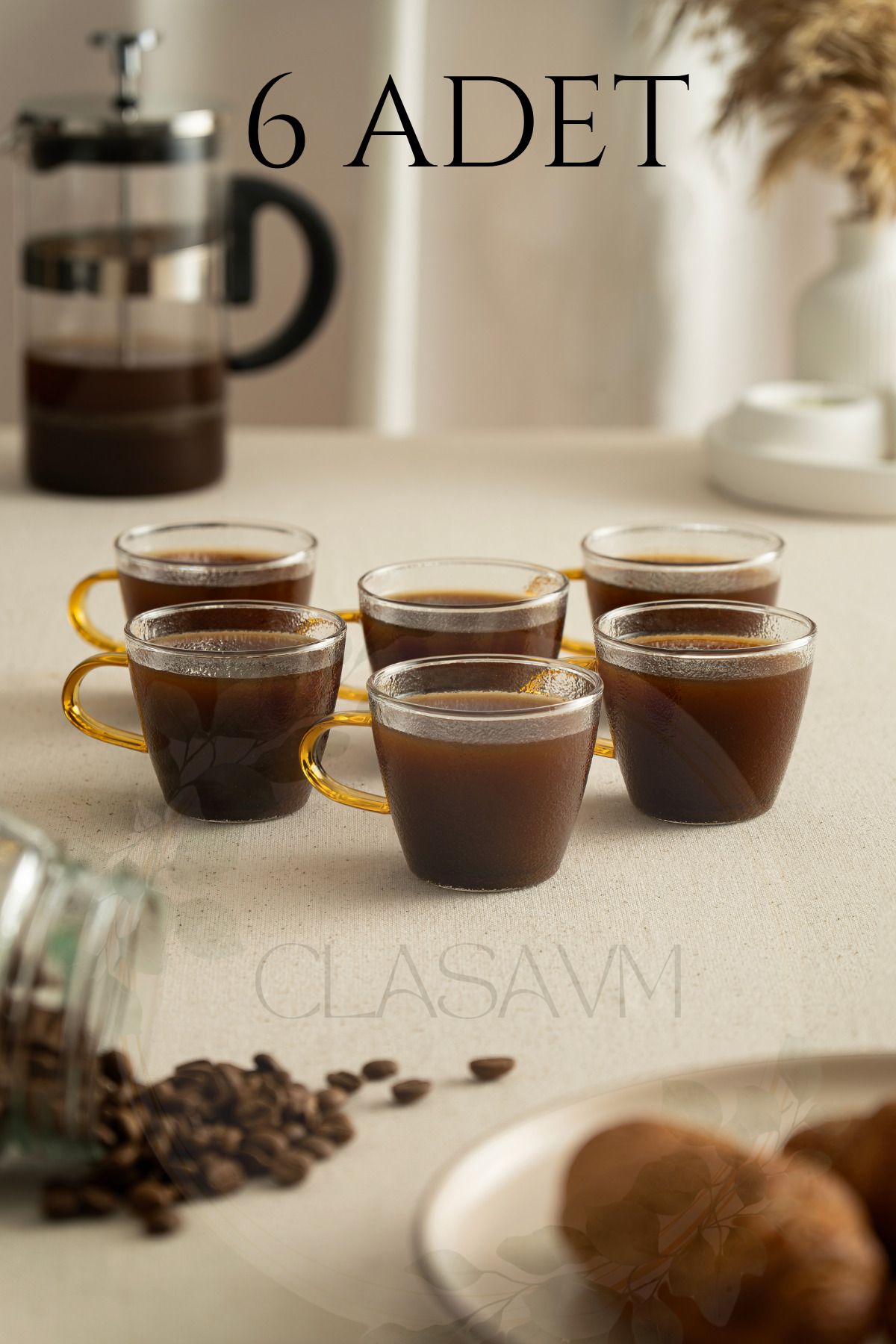 clasavm Zenn Şeffaf Cam 6'lı Kahve Espresso Çay Bardak Seti 110 ml - Modern ve Zarif Tasarım | 6 Adet Bardak