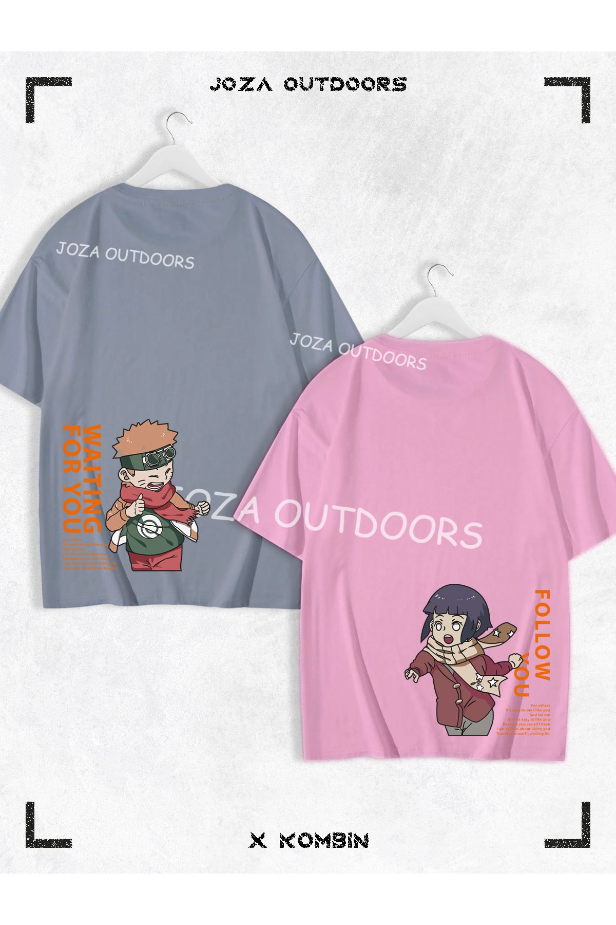 Joza Outdoors Kadın Erkek Hinata Narto Anime Arka Bel Baskılı Sevgili Çift Kombini Oversize Tshirt 2'li Takım