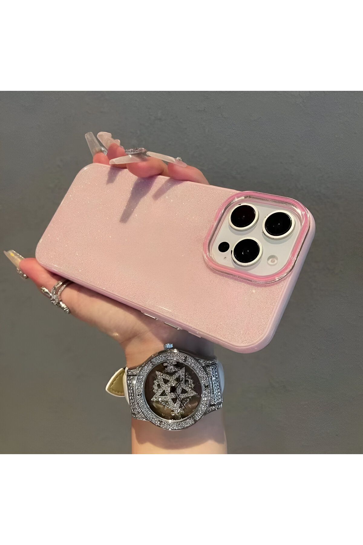 HYPERSOFT Iphone 16e Uyumlu Parlak Işıltılı Simli Premıum Slım Kılıf Lens Koruyucu Hediyeli