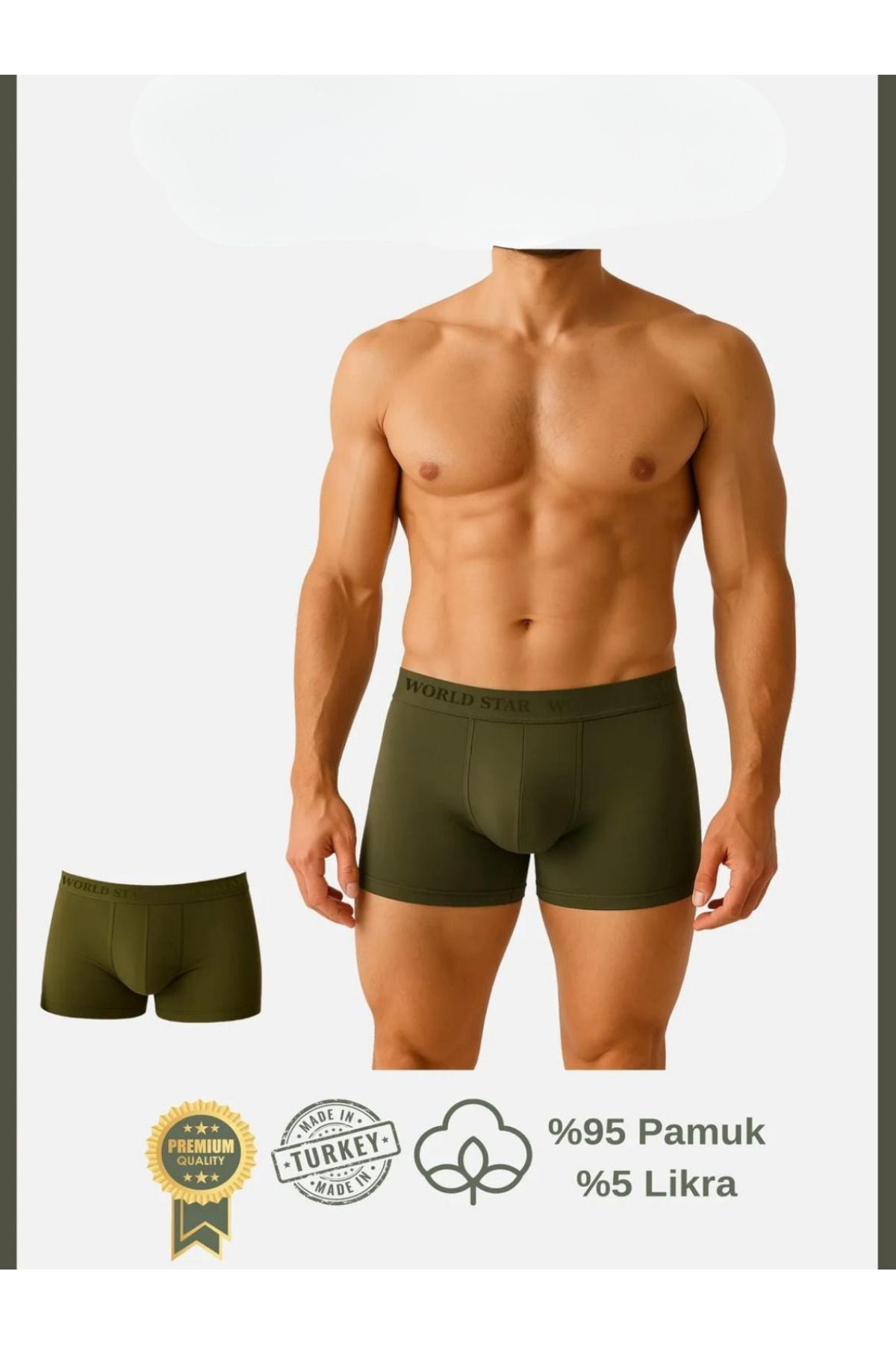 civetta Pamuklu Düz Haki Renk Erkek Boxer