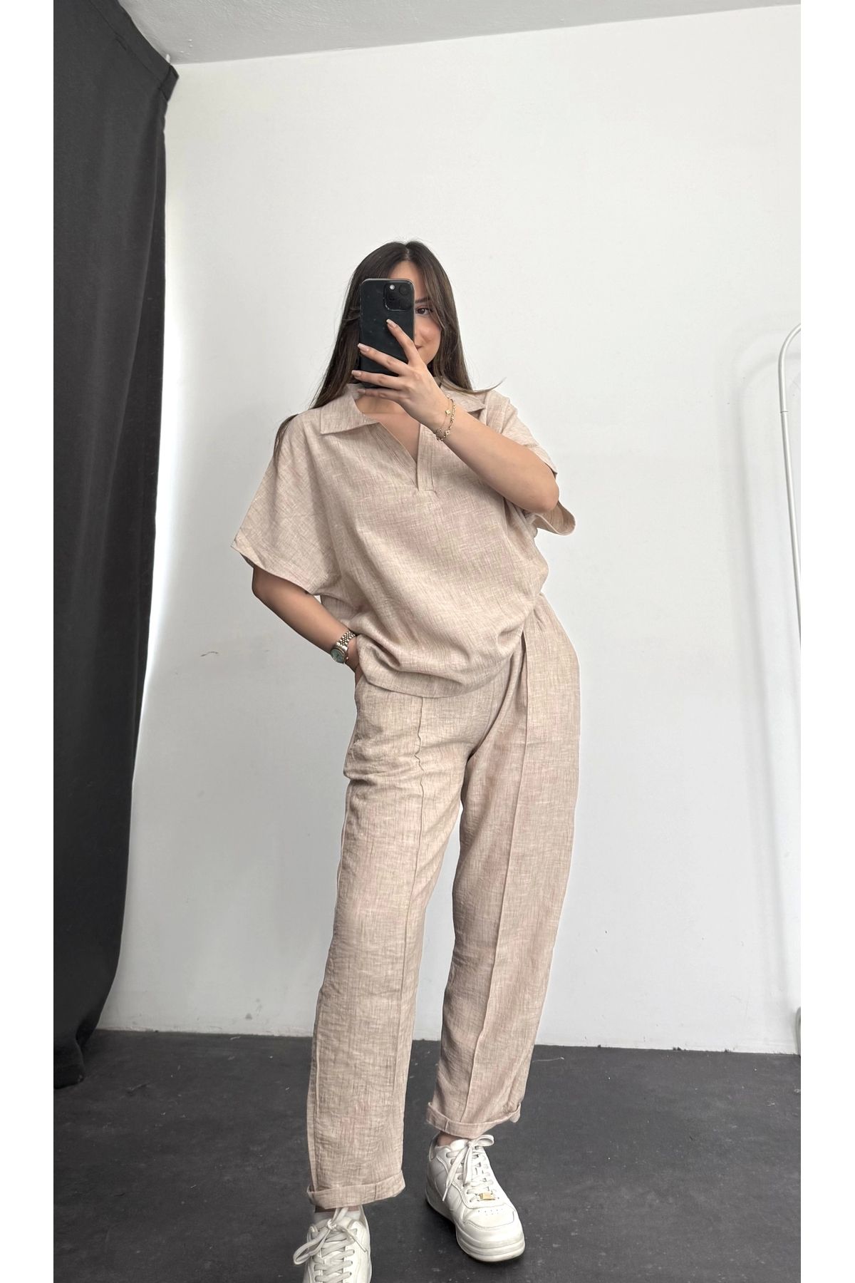 nona butik Summer Yakalı Takım - Bej