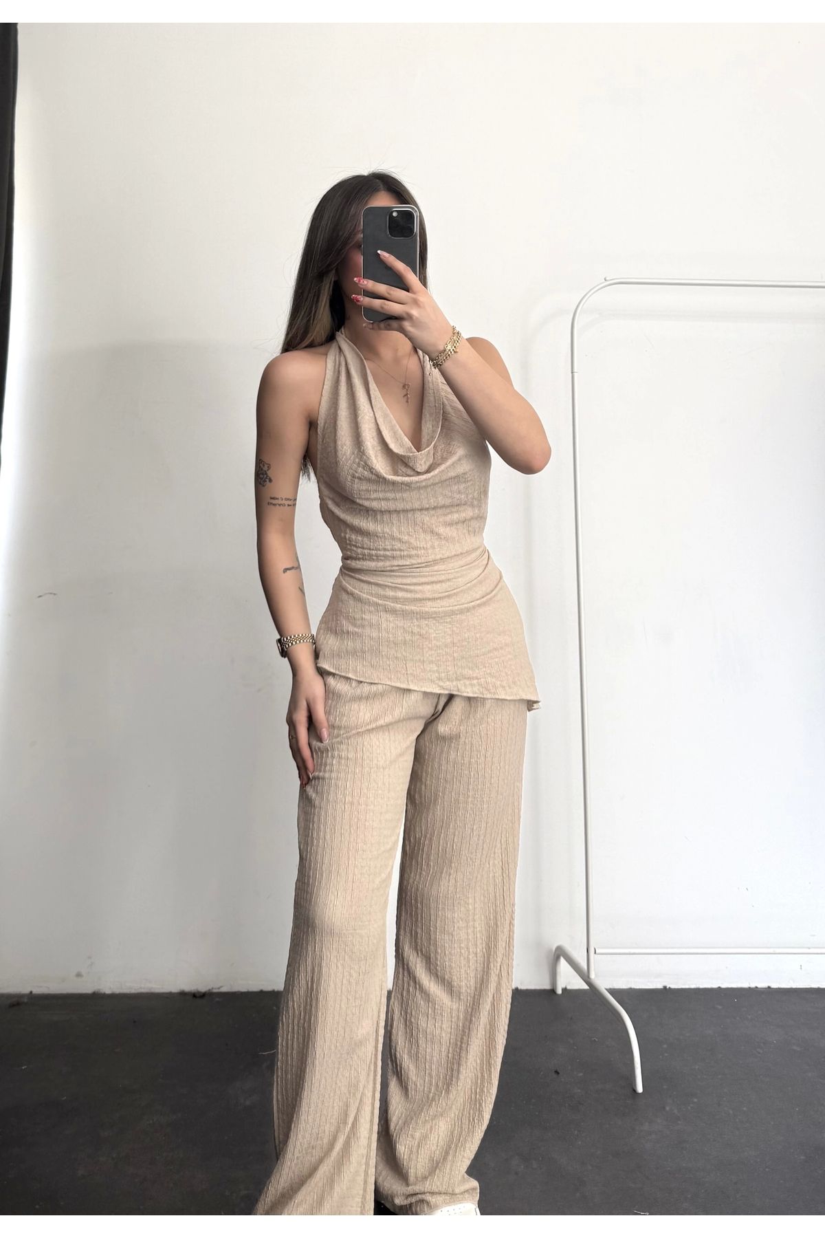 nona butik Riley Bağlamalı Takım - Bej