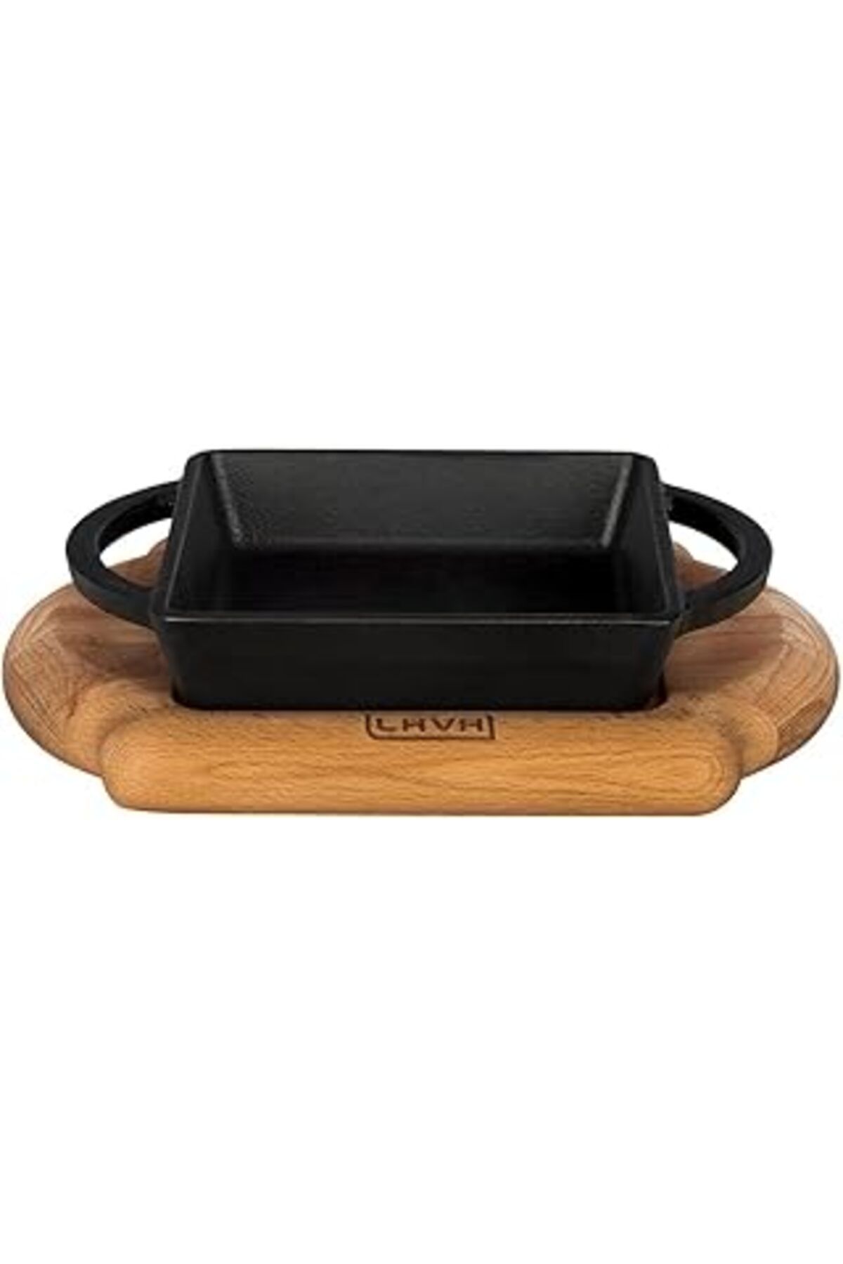 Mu Art Ahşap Lava, Pişirme Kabı, Lv Eco P Tv 1212 K4, Kare Teller Ve Ahşap Altlık, Ölçüler 12 X 12 Cm, Dökme Dem