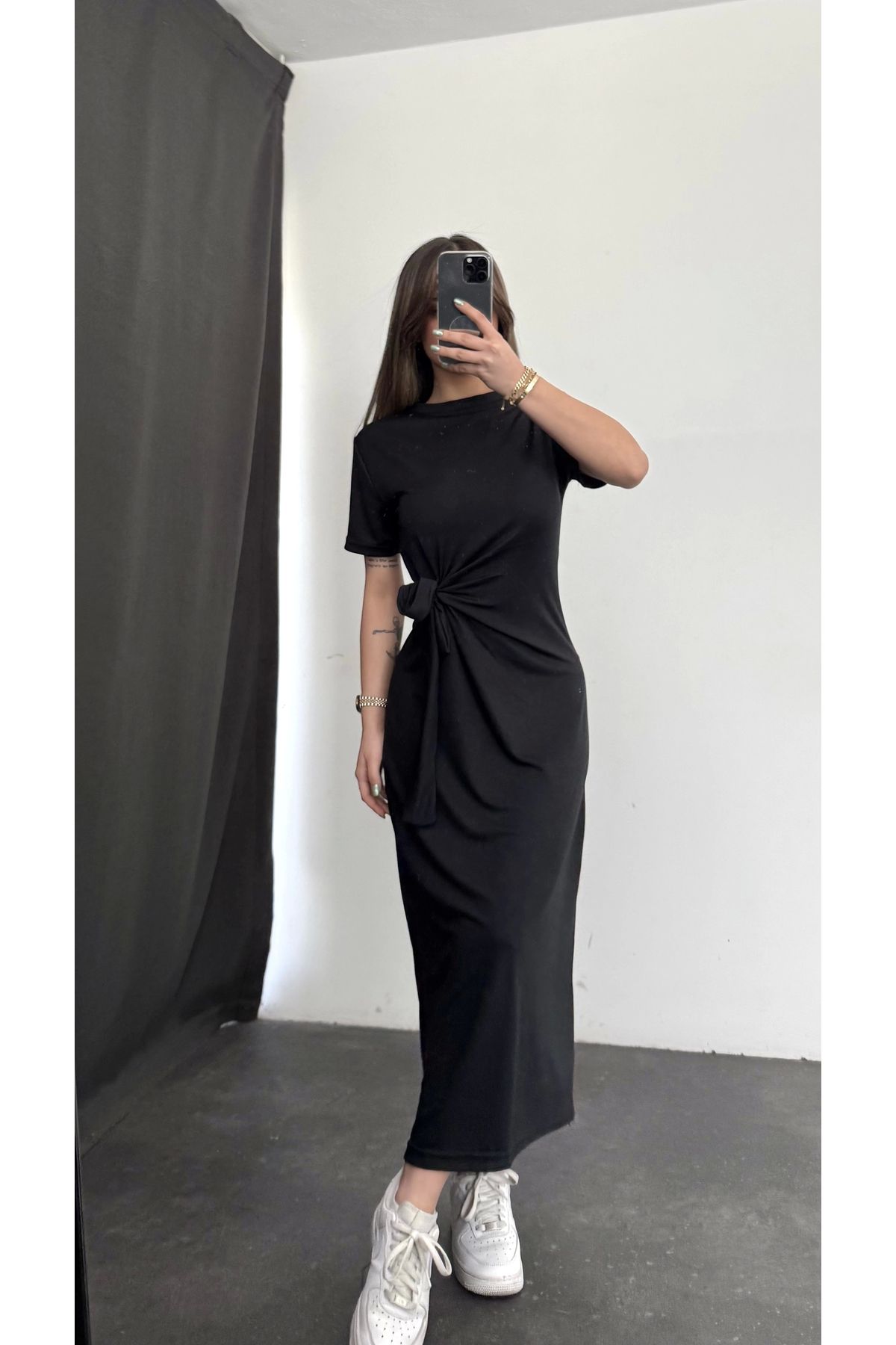 nona butik Bağcık Detay Elbise - Siyah