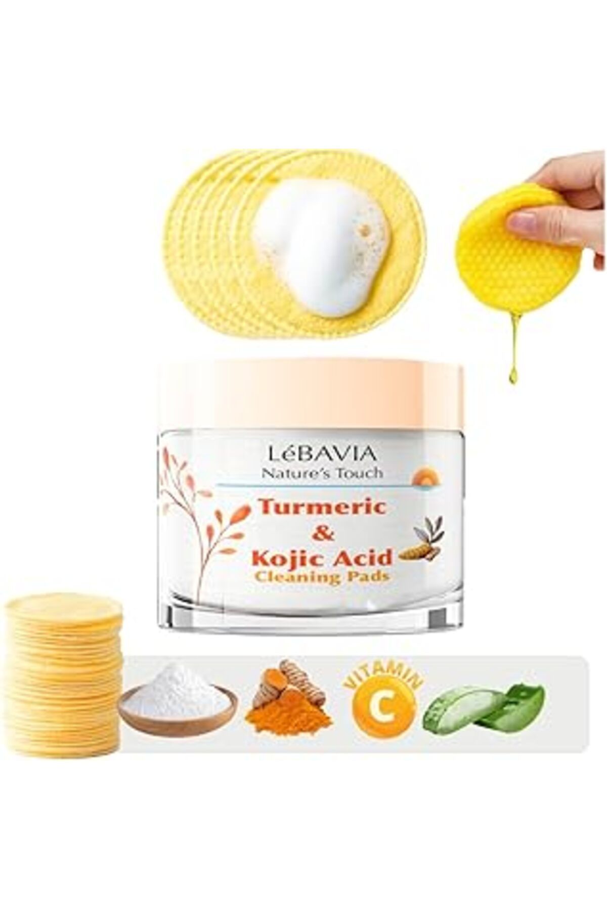 Mu Art Ahşap Kojik Asit Ve Zerdeçal (Turmeric) Derinlemesine Yüz Temizleme Pedleri Eksfoliation Leke Karşıtı Ayd