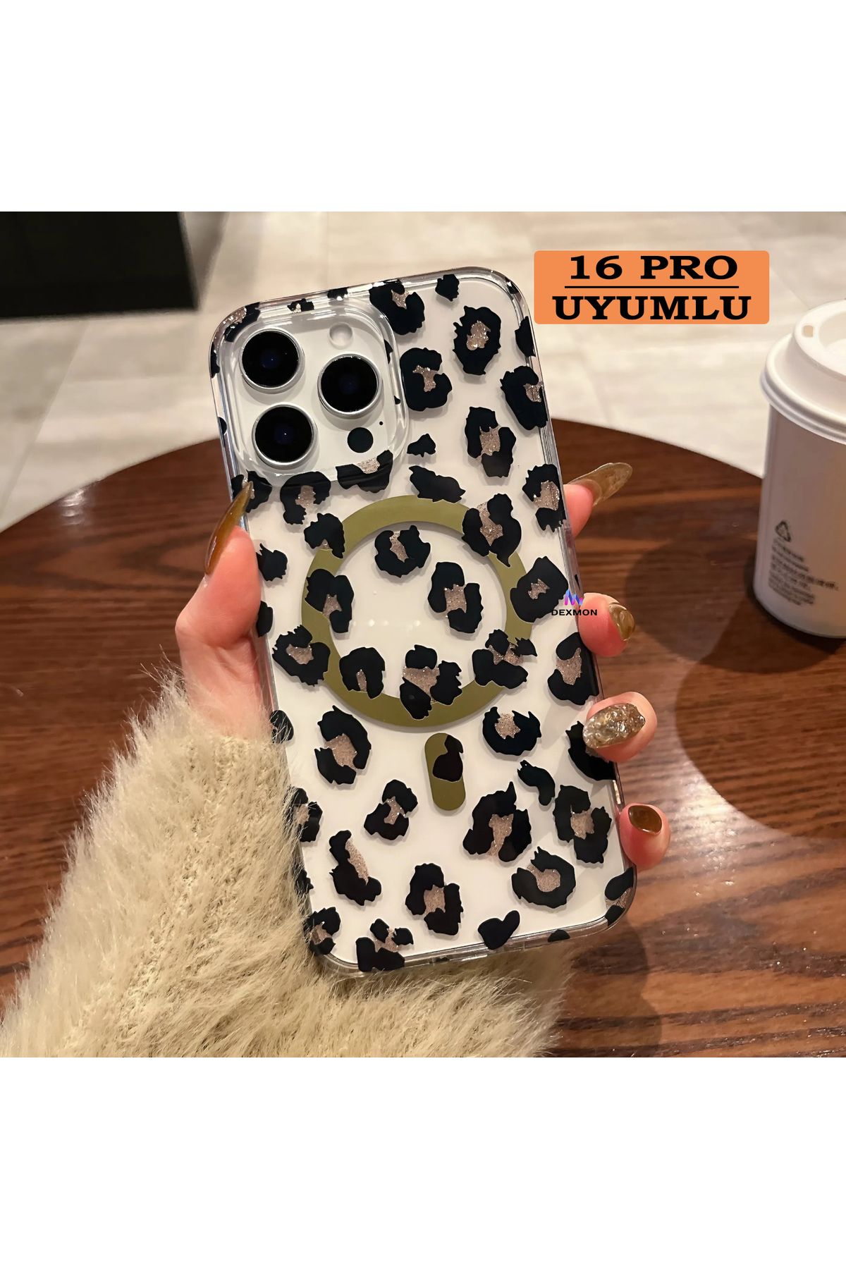 Dexmon iPhone 16 PRO Uyumlu Leopar Desenli Magsafe Şarj Destekli Silikon Şeffaf Kılıf