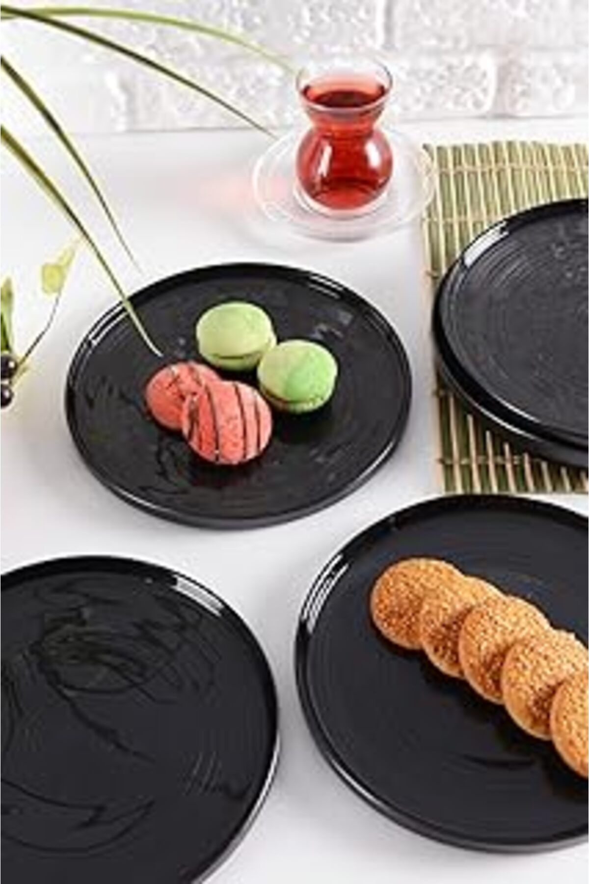 ASİTAN Angdesign Milano Cam Pasta-Kek-Tatlı Tabağı 6'Lı Antrasit (Antrasit)