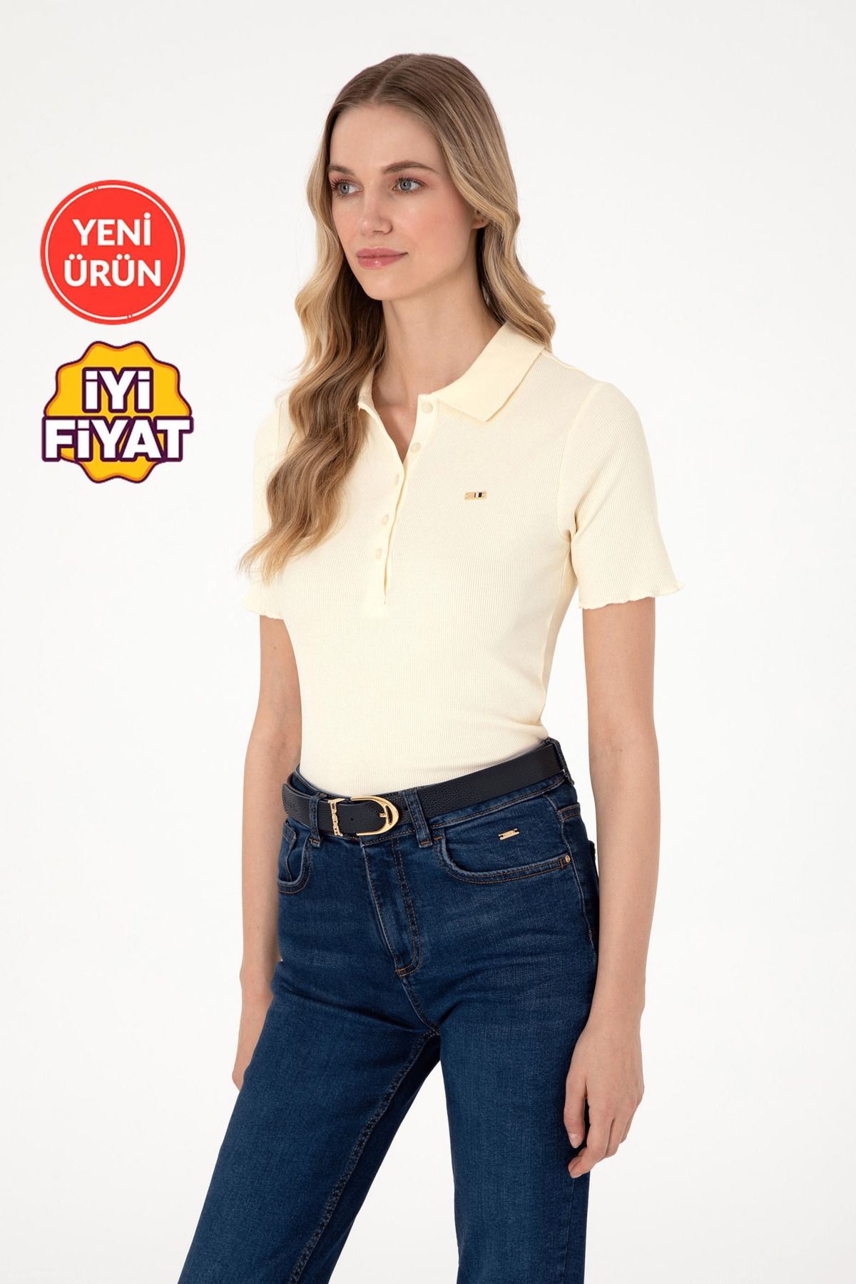 U.S. Polo Assn. Kadın Krem Polo Yaka Tişört
