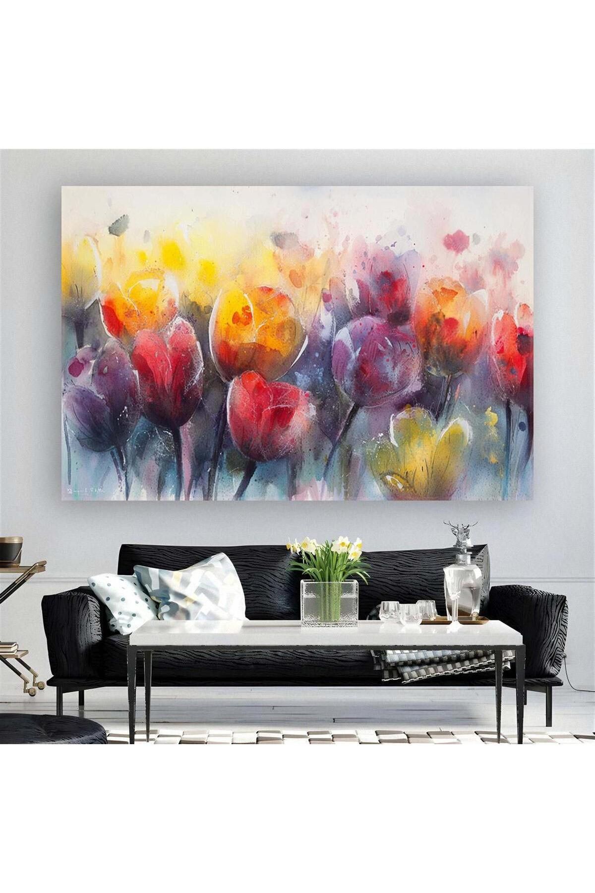 Ritmo Canvas Mor Sarı Kırmızı Laleler Kanvas Tablo