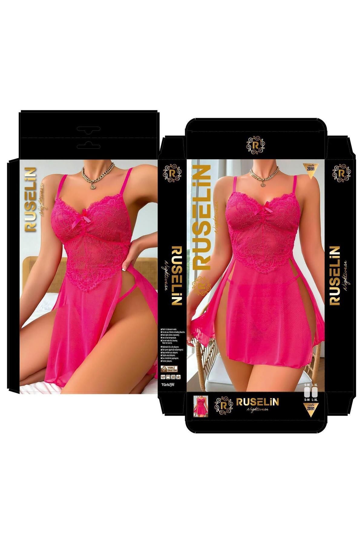 MODA YILDIZ Dantel Detaylı Şık Kadın Gecelik Pembe
