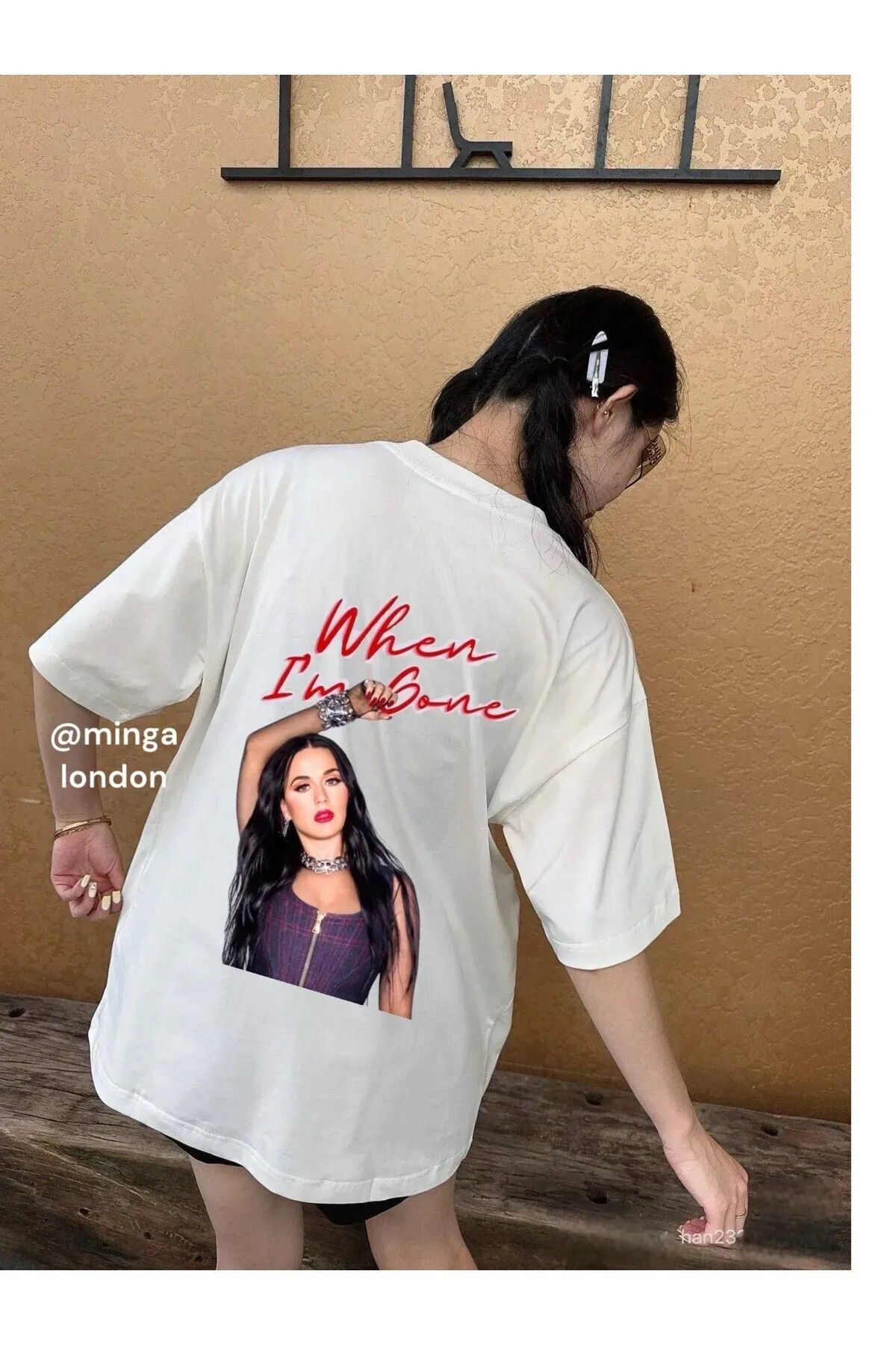 DEEFWEAR Beyaz Katy Perry When I'm Gone Ön/Arka Baskılı Oversize Unisex T-shirt