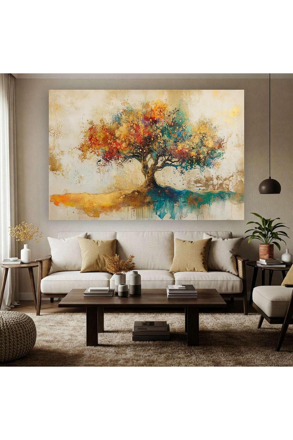 Ritmo Canvas Sonbahar ve Ağaç Suluboya Kanvas Tablo