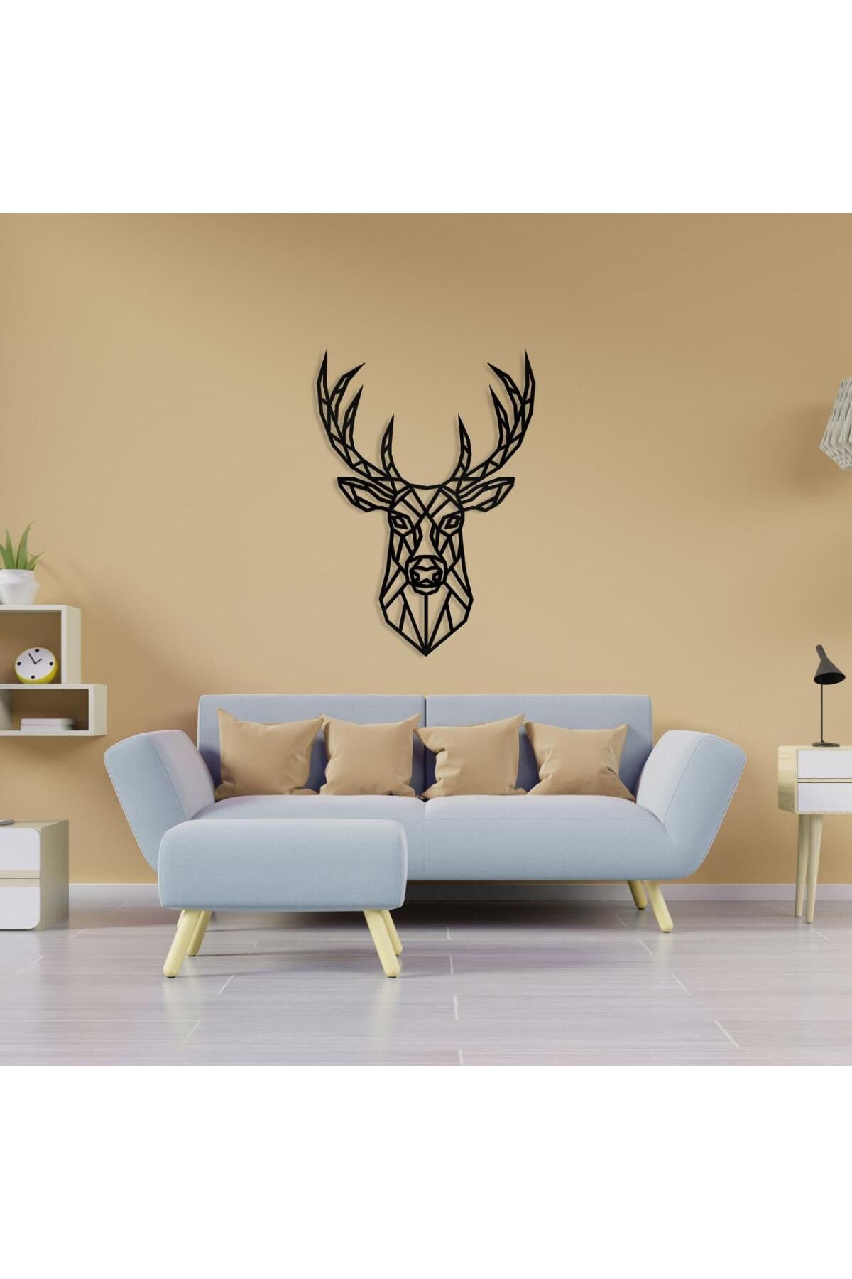 LUNOART Geometrik Geyik Başlı Metal Tablo | Modern Duvar Dekoru