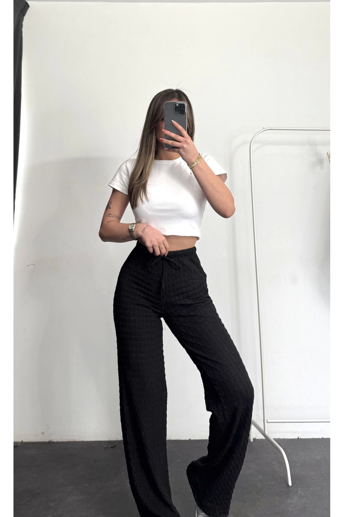 nona butik Lala Bürümcük Pantolon - Siyah