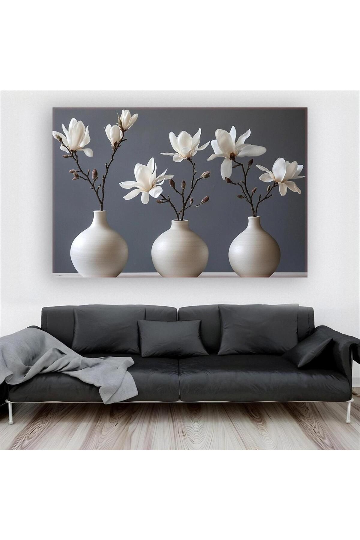Ritmo Canvas Vazoda Beyaz Çiçekler 2 Kanvas Tablo