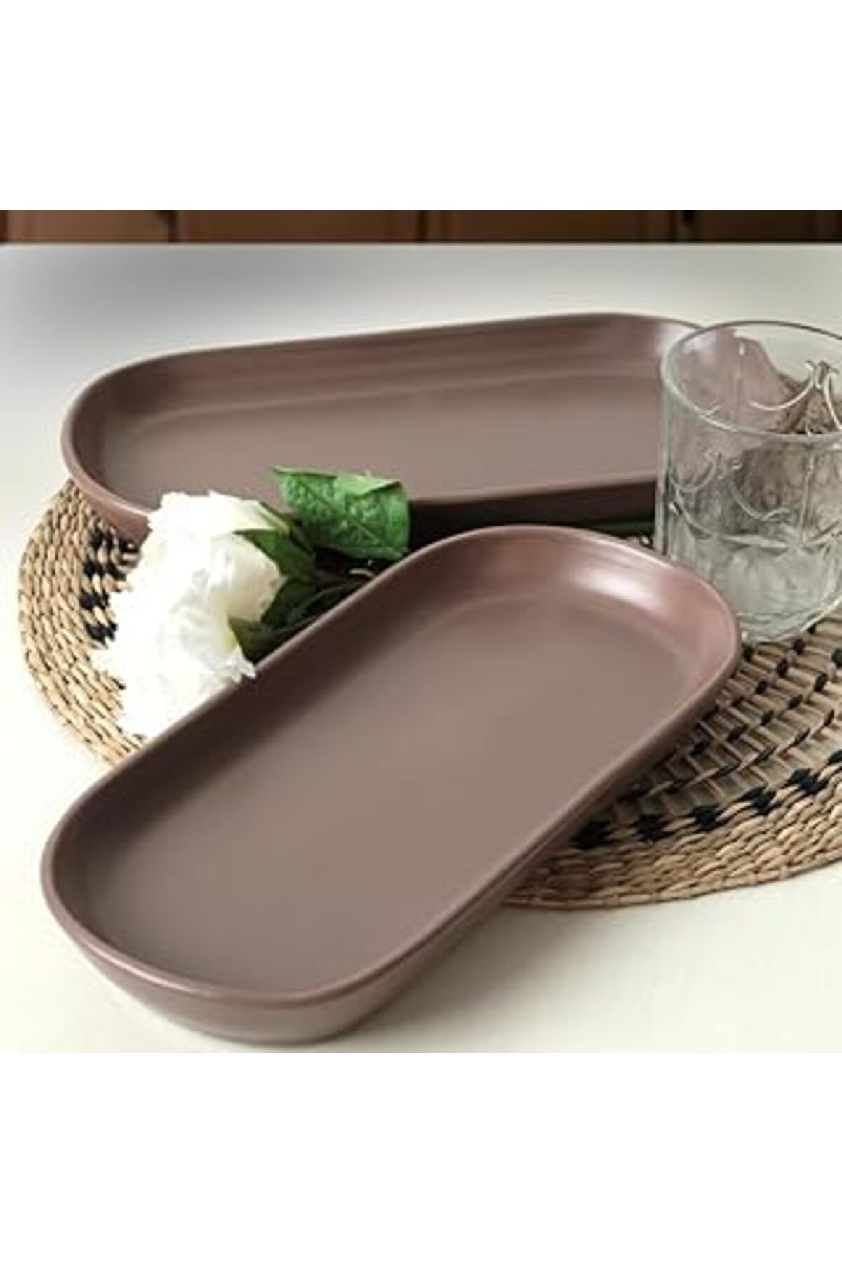 ASİTAN Keramika Mat Açık Taupe Noyan Kayık Tabak 2 Adet 26 Cm 958