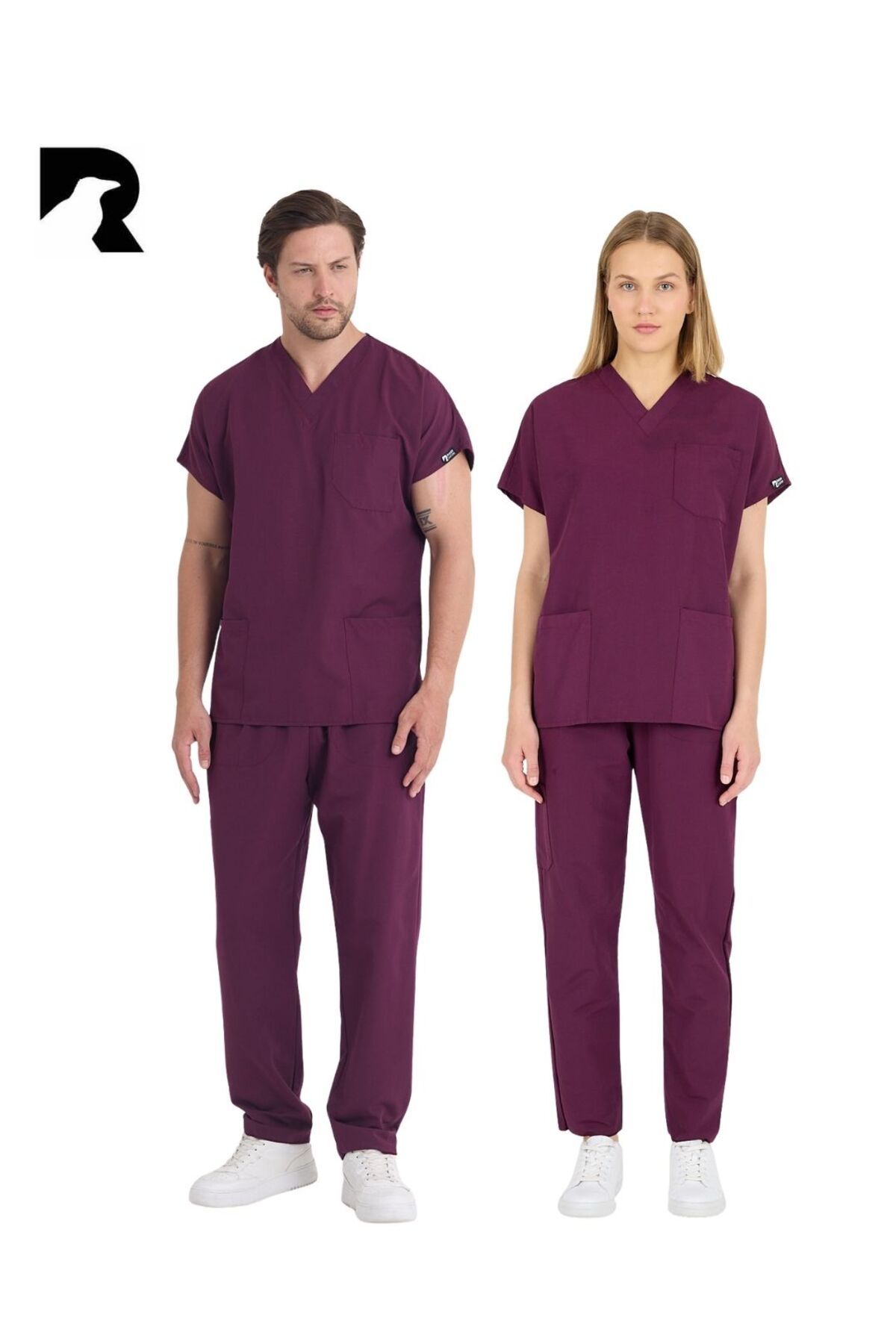 KARGA ÜNİFORMA Mürdüm Takım Terry Cotton Unisex Yarasa Kol Hemşire Ve Doktor Forması Takımı Scrubs