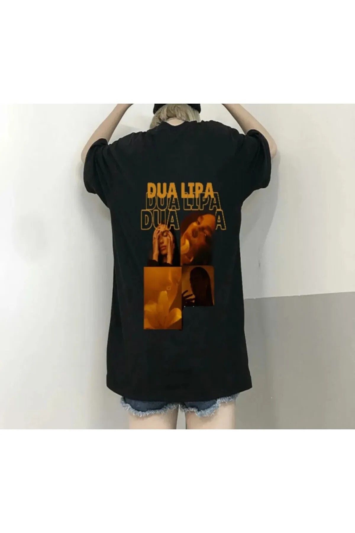 DEEFWEAR Siyah Dua Lipa Photo Collage Ön/Arka Baskılı Oversize Unisex T-shirt