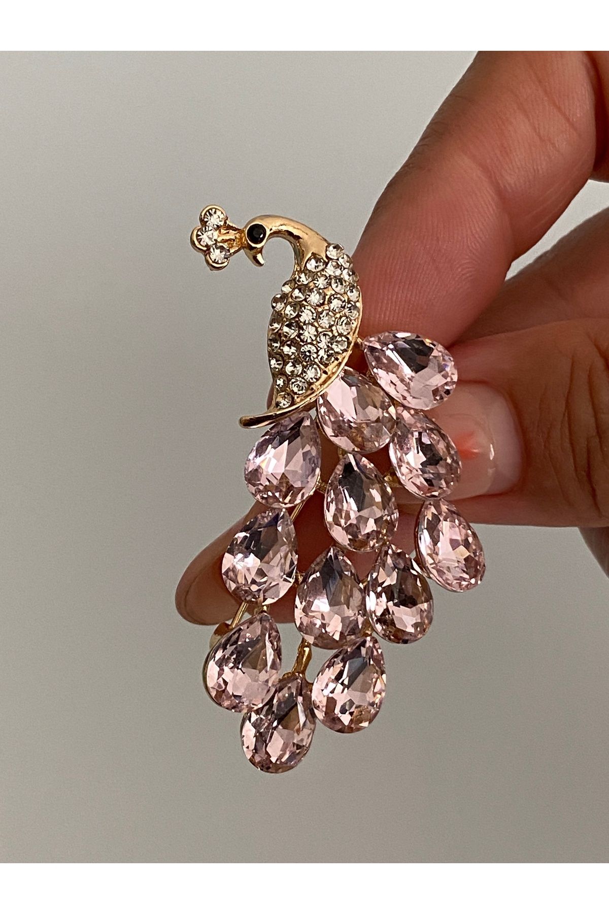kurukafagift Broş Pembe Tavus Kuşu Taşlı Şık Model