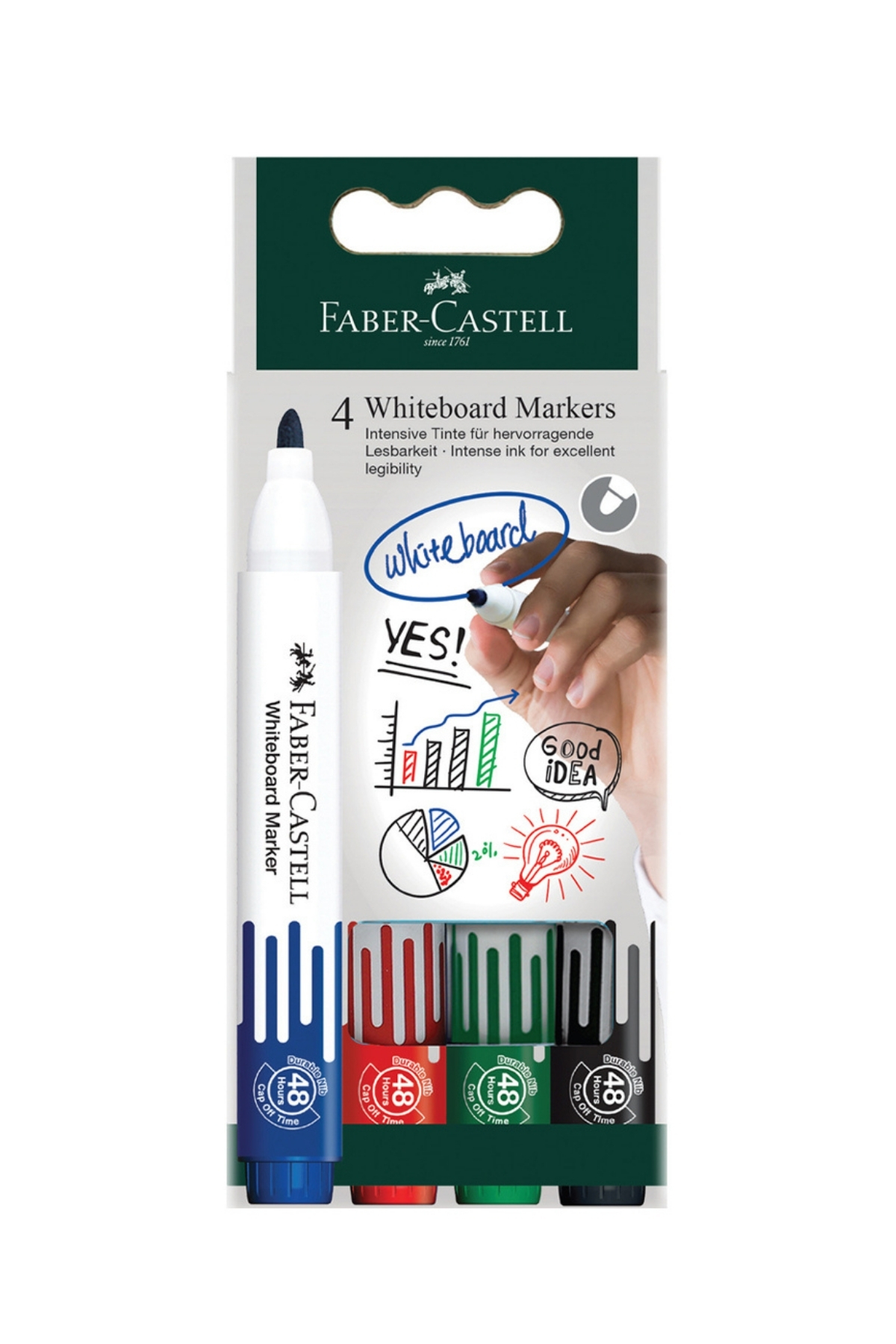 Faber Castell W20 Beyaz Tahta Kalemi 4'lü Set,Siyah, Kırmızı, Mavi, Yeşil,Silinebilir ve Doldurulabilir