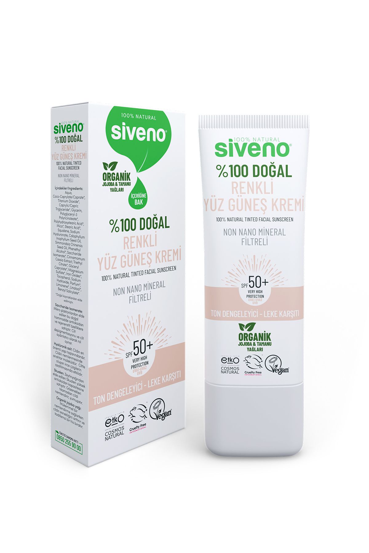 Siveno-واقي شمسي طبيعي 100% للوجه، ملون، موحد للون البشرة، مضاد للعيوب، UVA UVB SPF 50+ 30 مل 8