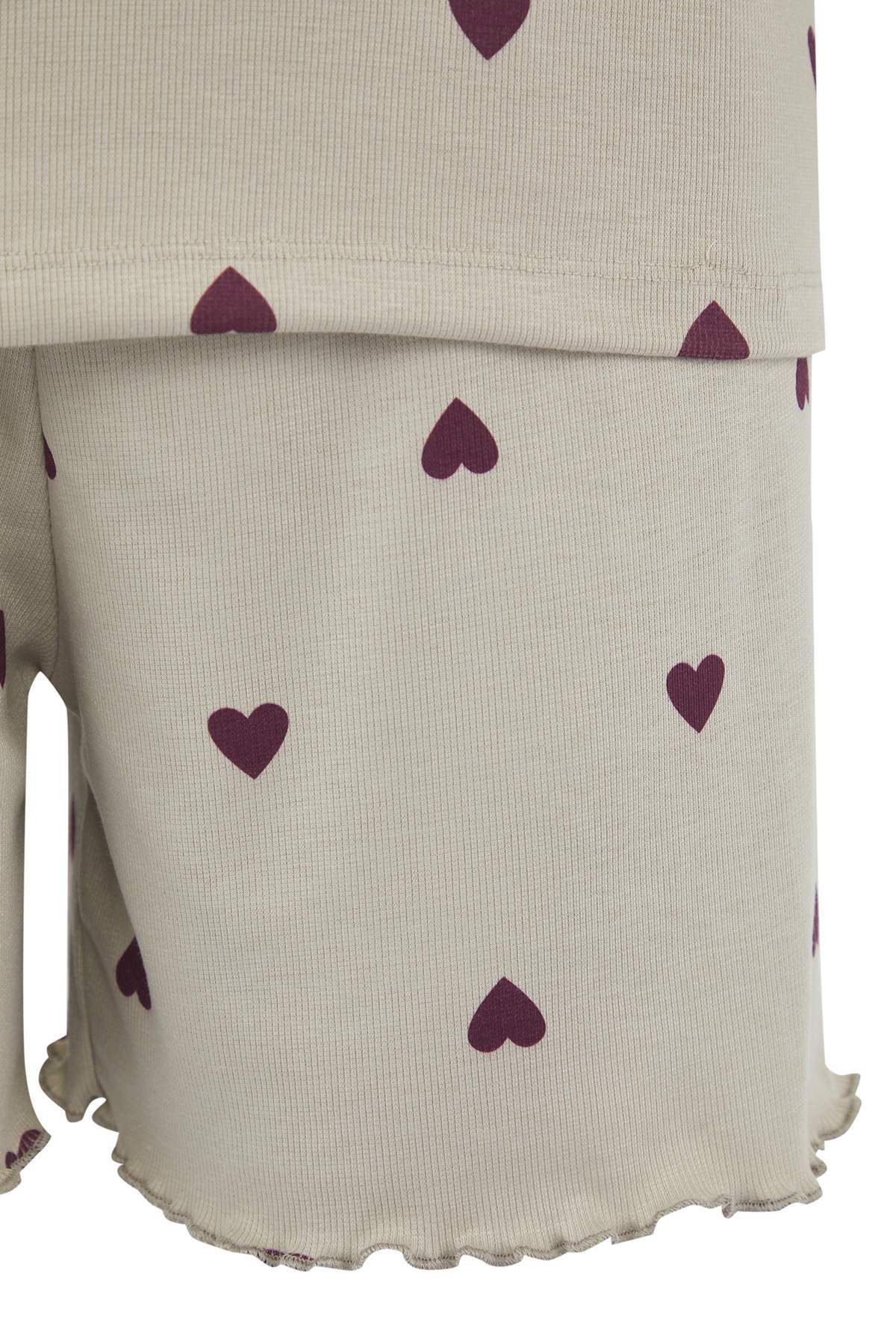 Trendyol Curve-Mint Heart Slogan Tištěné elastické šortky Pletené pyžamo Set TBBSS25AI00162 6