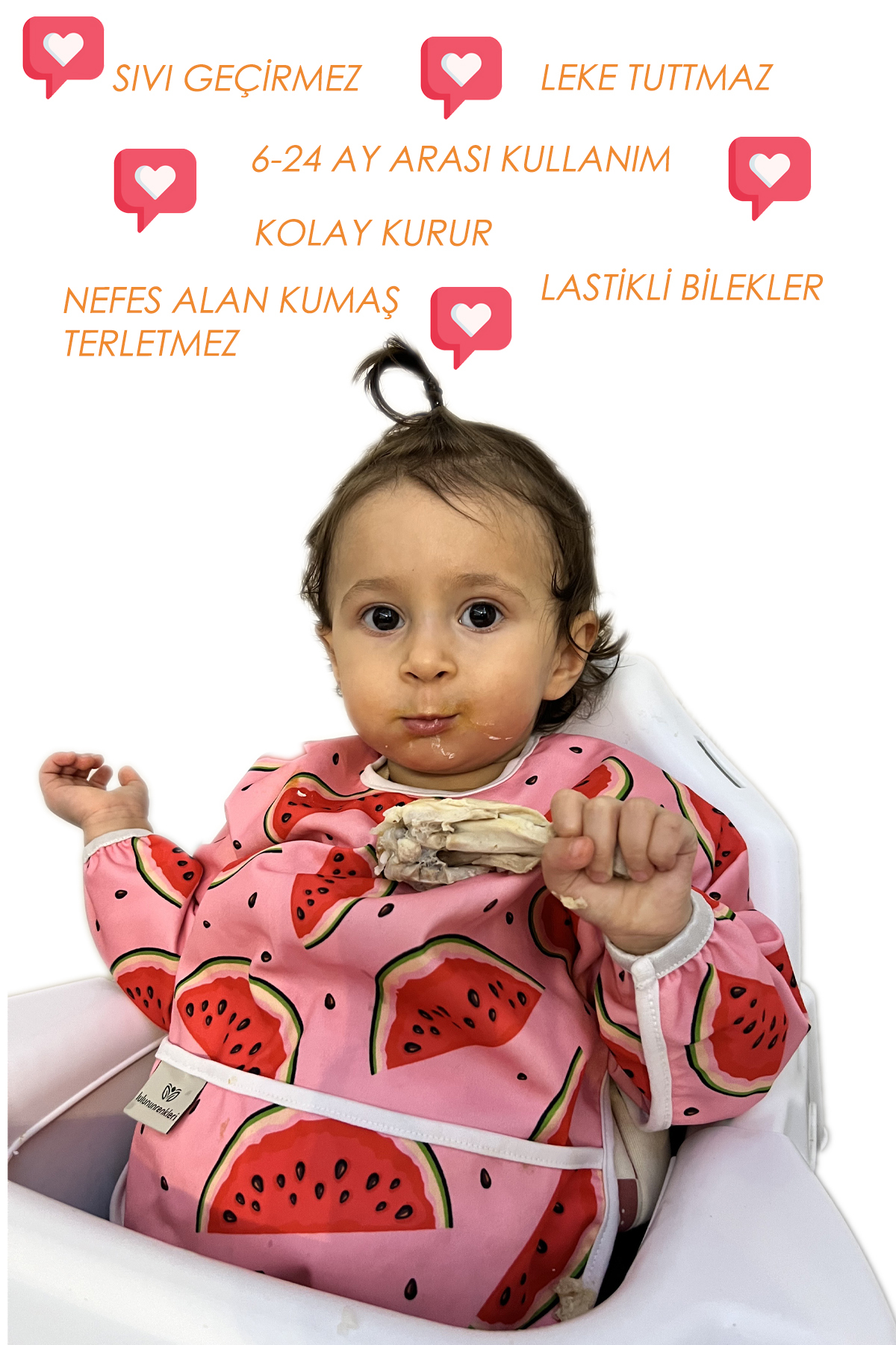 Lulunun Renkleri Su Geçirmez Kolay Temizlenebilir Uzun Kollu Aktivite Ve Mama Önlüğü / Bebek Beslenme Önlüğü 6-24 Ay fotoğrafı 3 (önizleme)