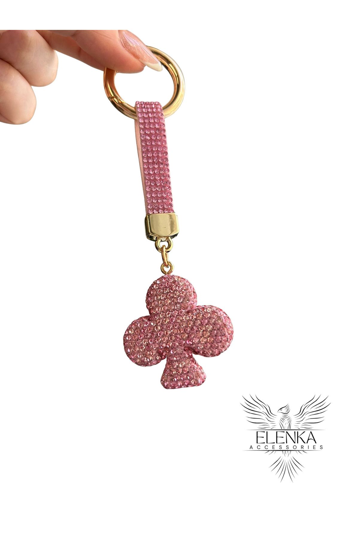 ELENKA ZİRKON TAŞLI PEMBE MAÇA SİMGELİ ANAHTARLIK