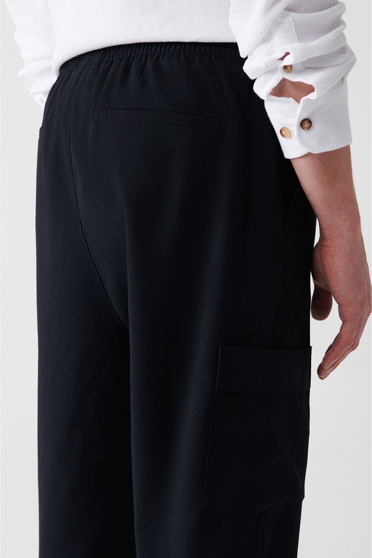 Avva-Pantaloni de jogger elastici pentru bărbați, albastru bleumarin, cu talie elastică, cu șireturi, cu buzunar cargo A31y3025 7