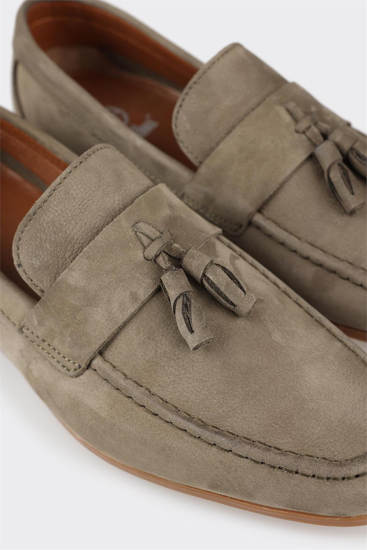 Elle Shoes-أحذية رجالية عادية من الجلد الكاكي 5