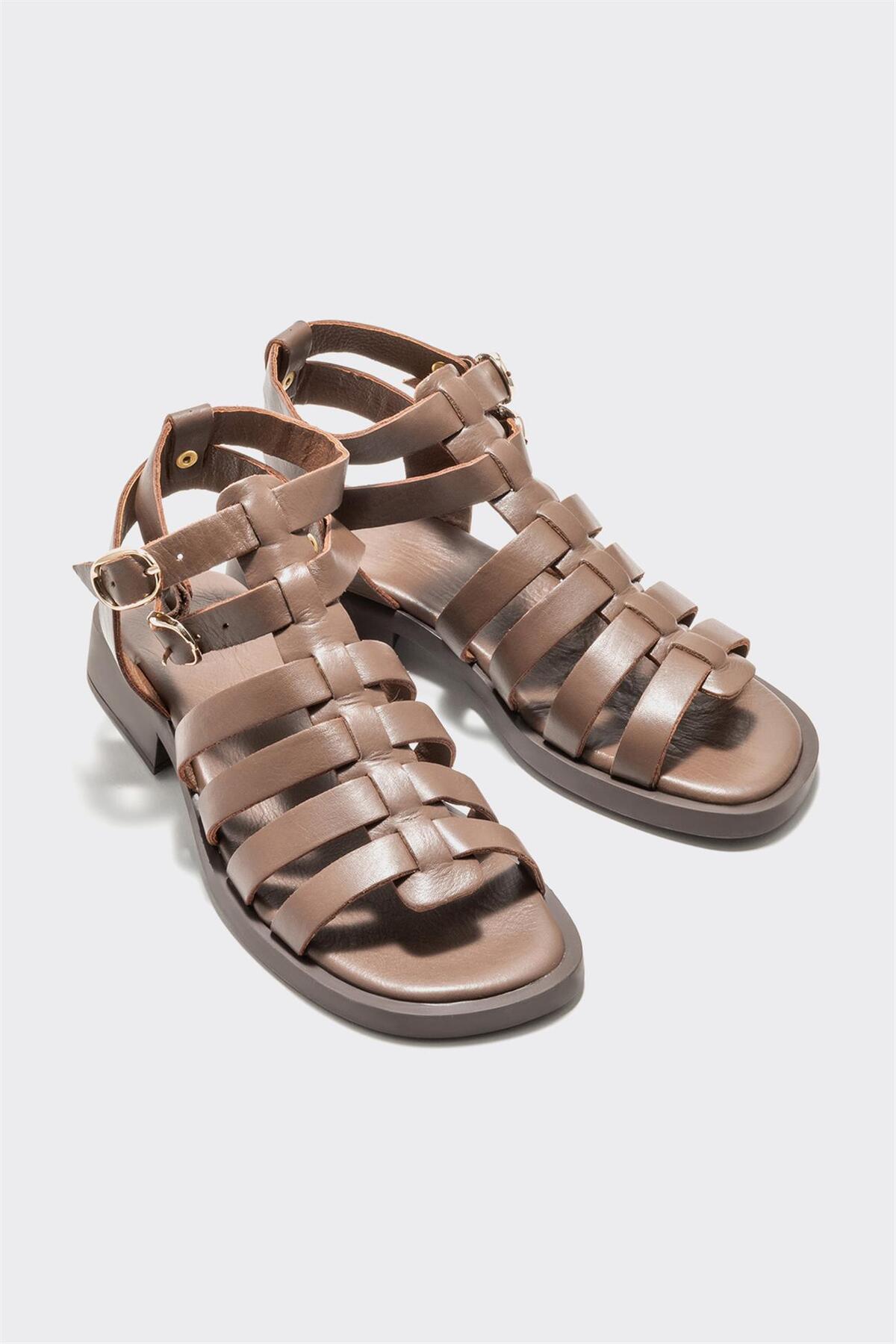 Elle  Kahve Deri Kadın Düz Sandalet - Görsel 2