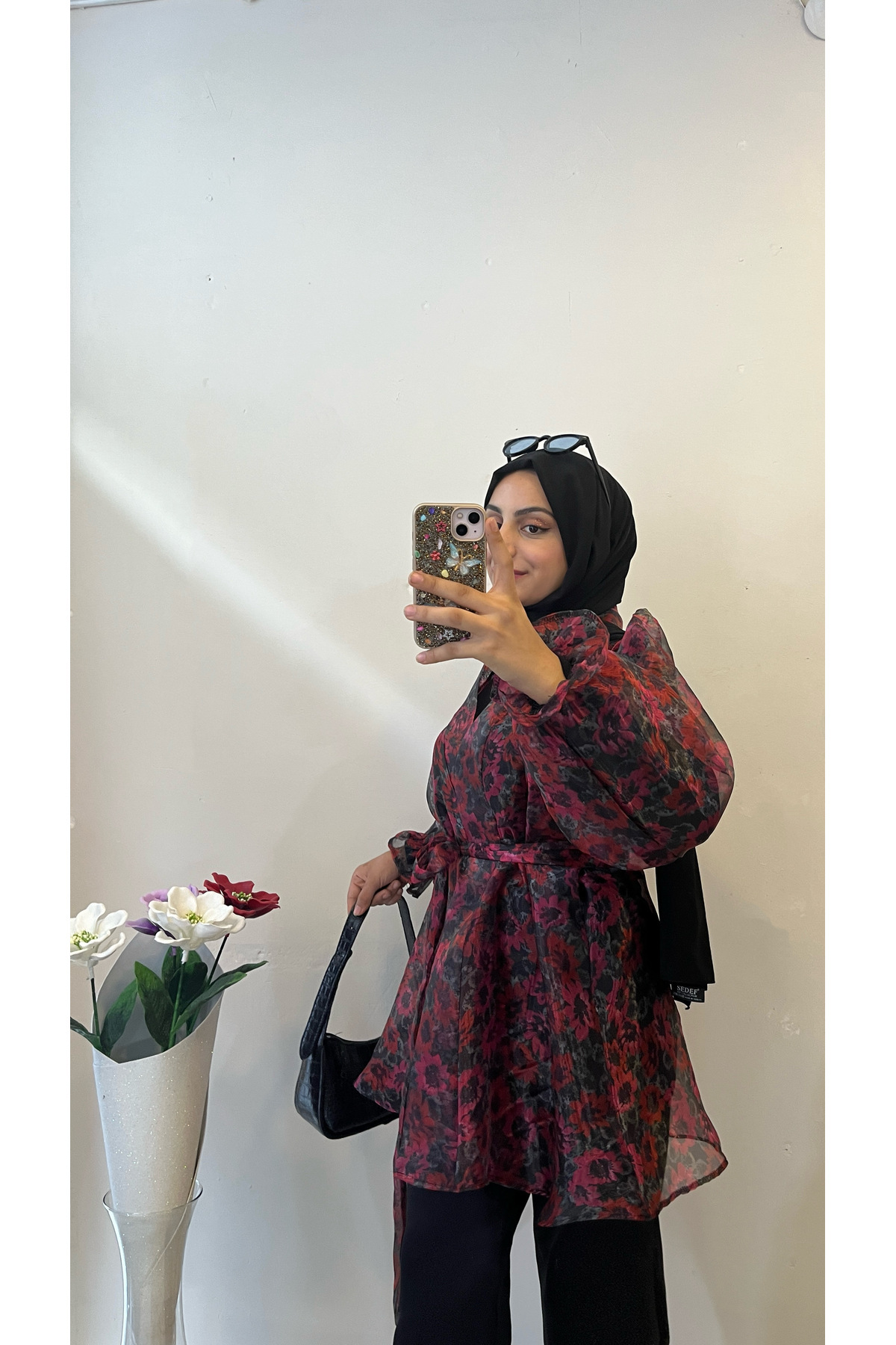 DİLEKBUTİK organze çiçek desenli kimono görsel 4